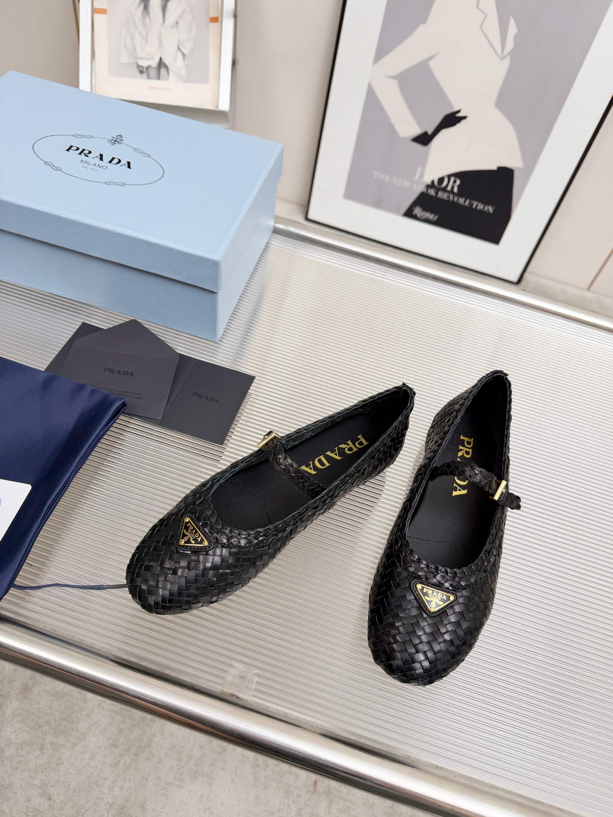 Prada Leather Woven ballerinas