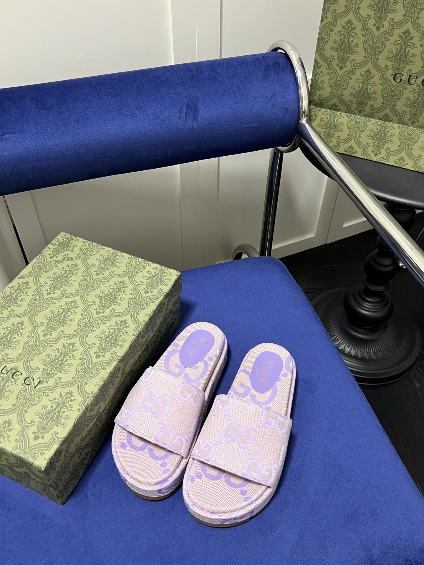 Gucci Summer Pastel Jumbo GG Monogram Canvas Platform Slides Sandals - KAIROO