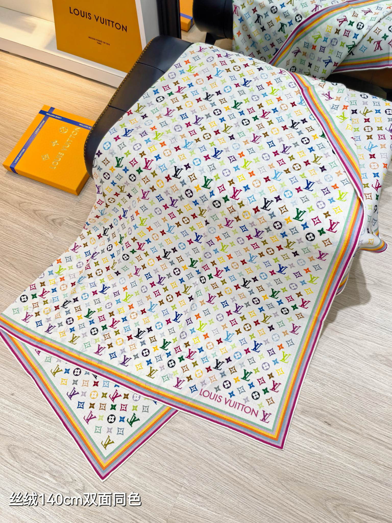 LV x TM Monogram Cherry Blossom Shawl 140
