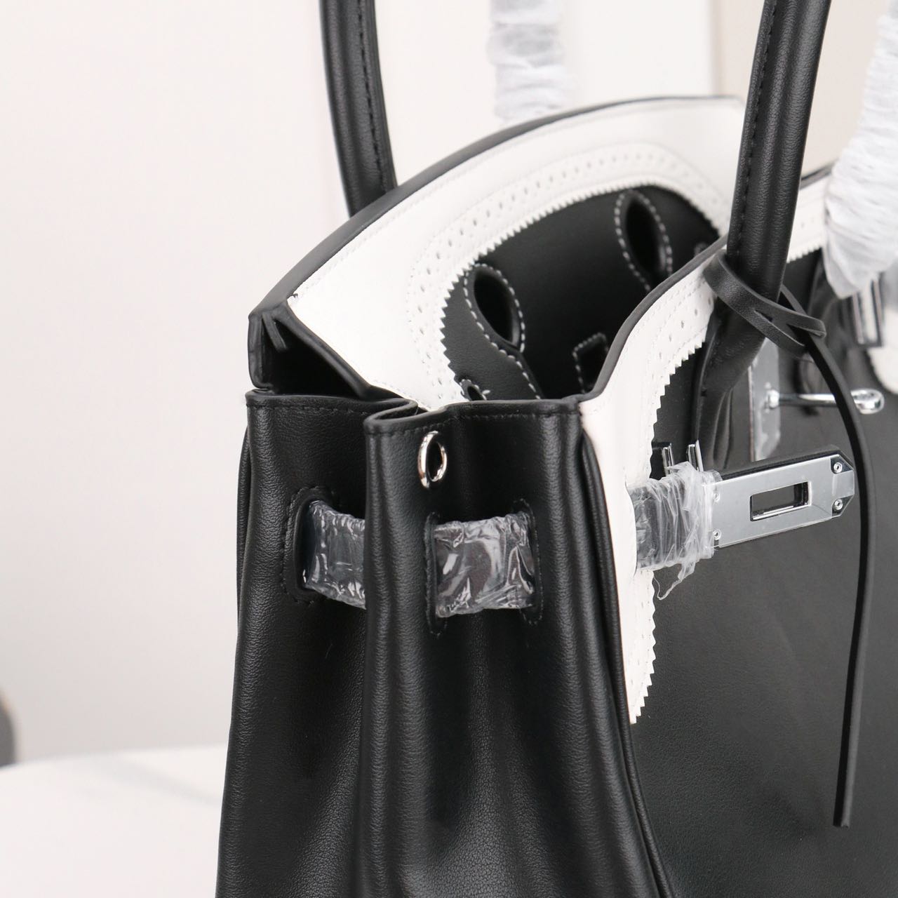Hermes Birkin lace-trimmed platinum bag