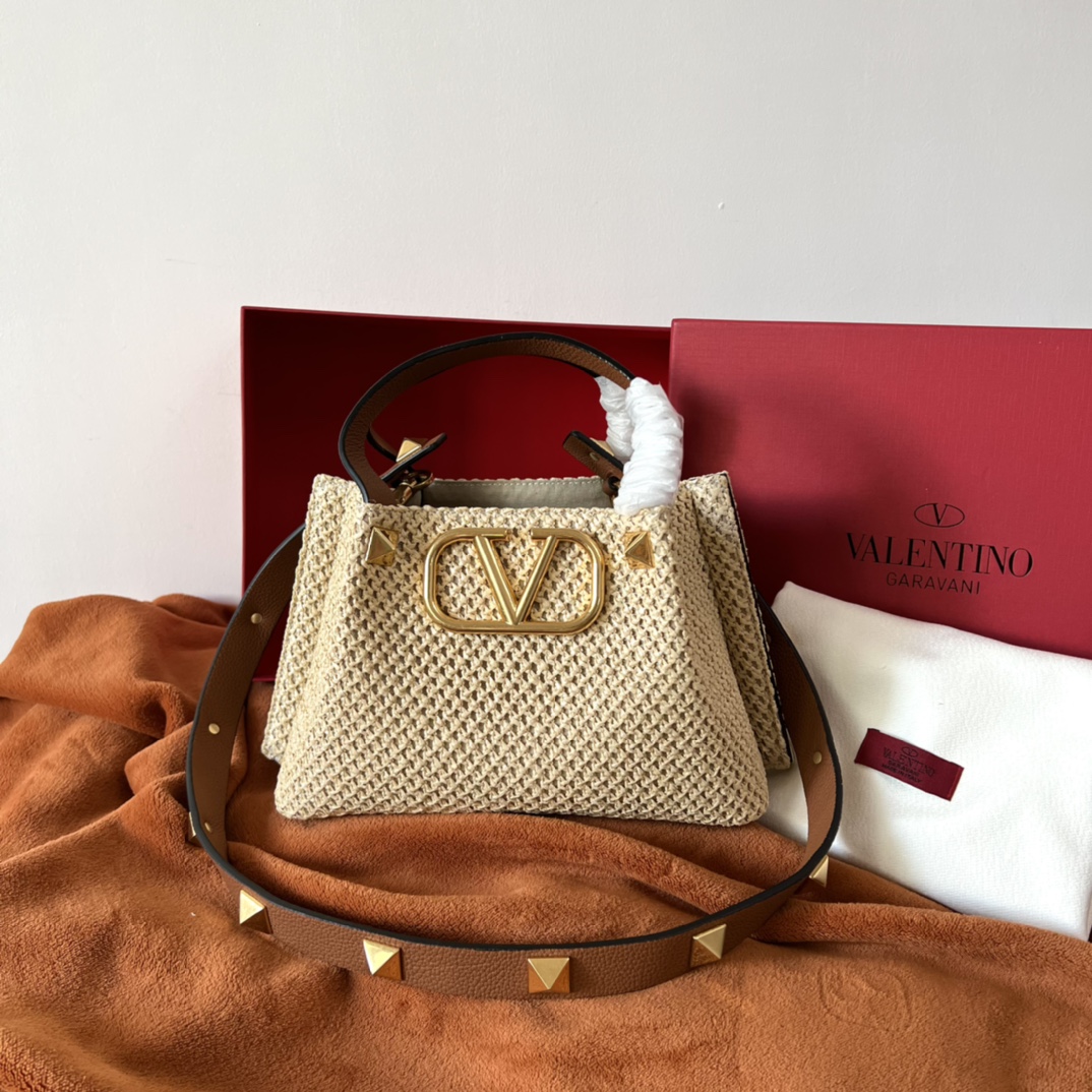 Valentino Garavani Small Tote in Natural Raffia