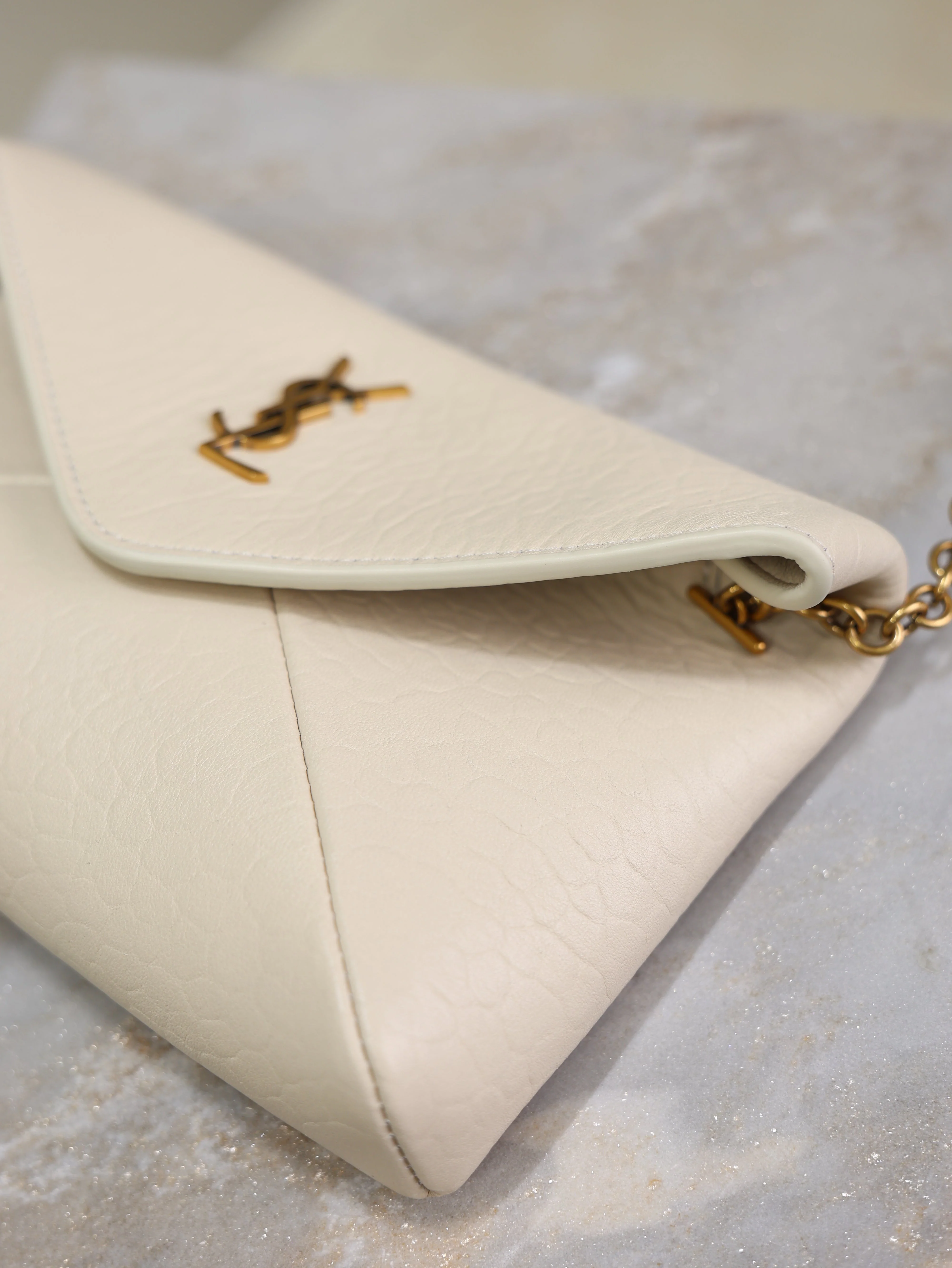 Saint Laurent YSL  Calypso Bag 19cm White Elephant Leather