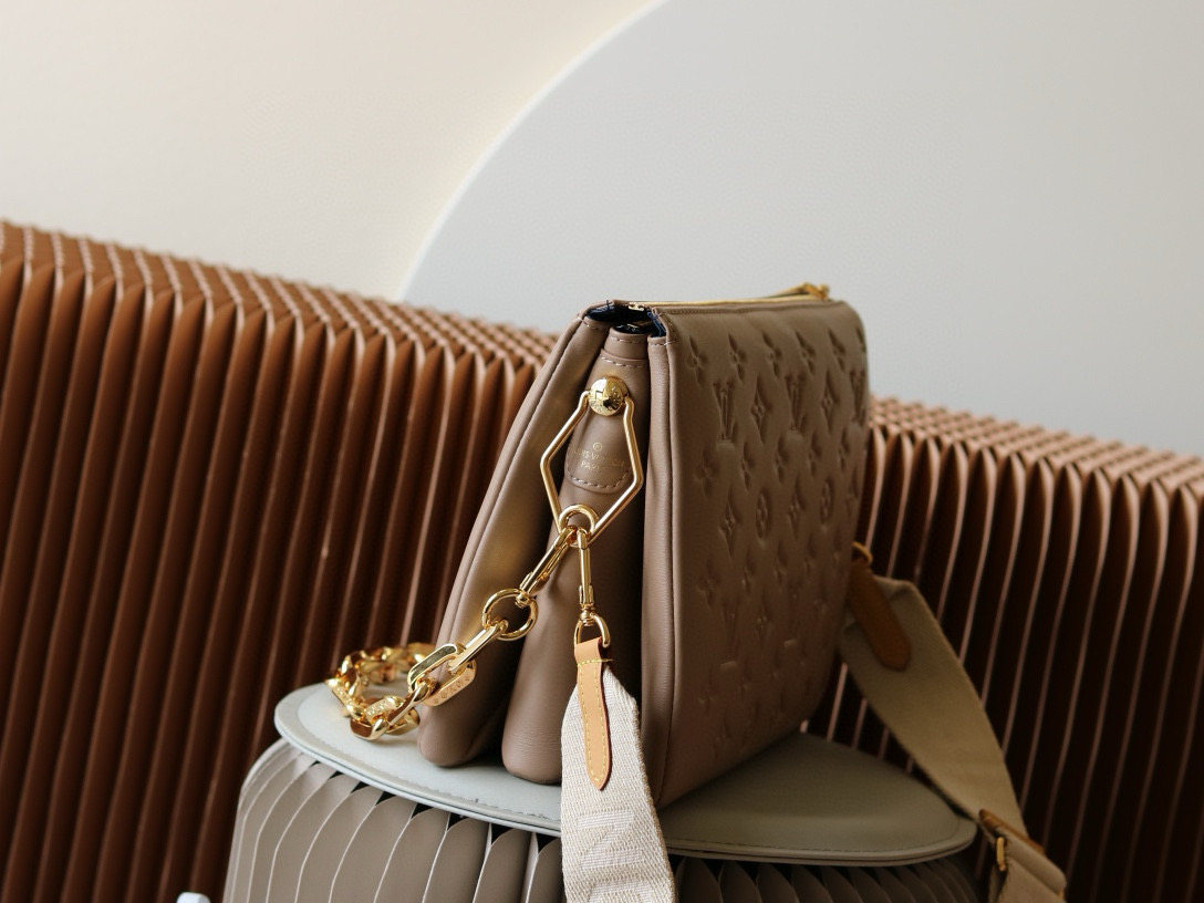 M21263 LV Coussin PM Handbag in Taupe Monogram-embossed lambskin