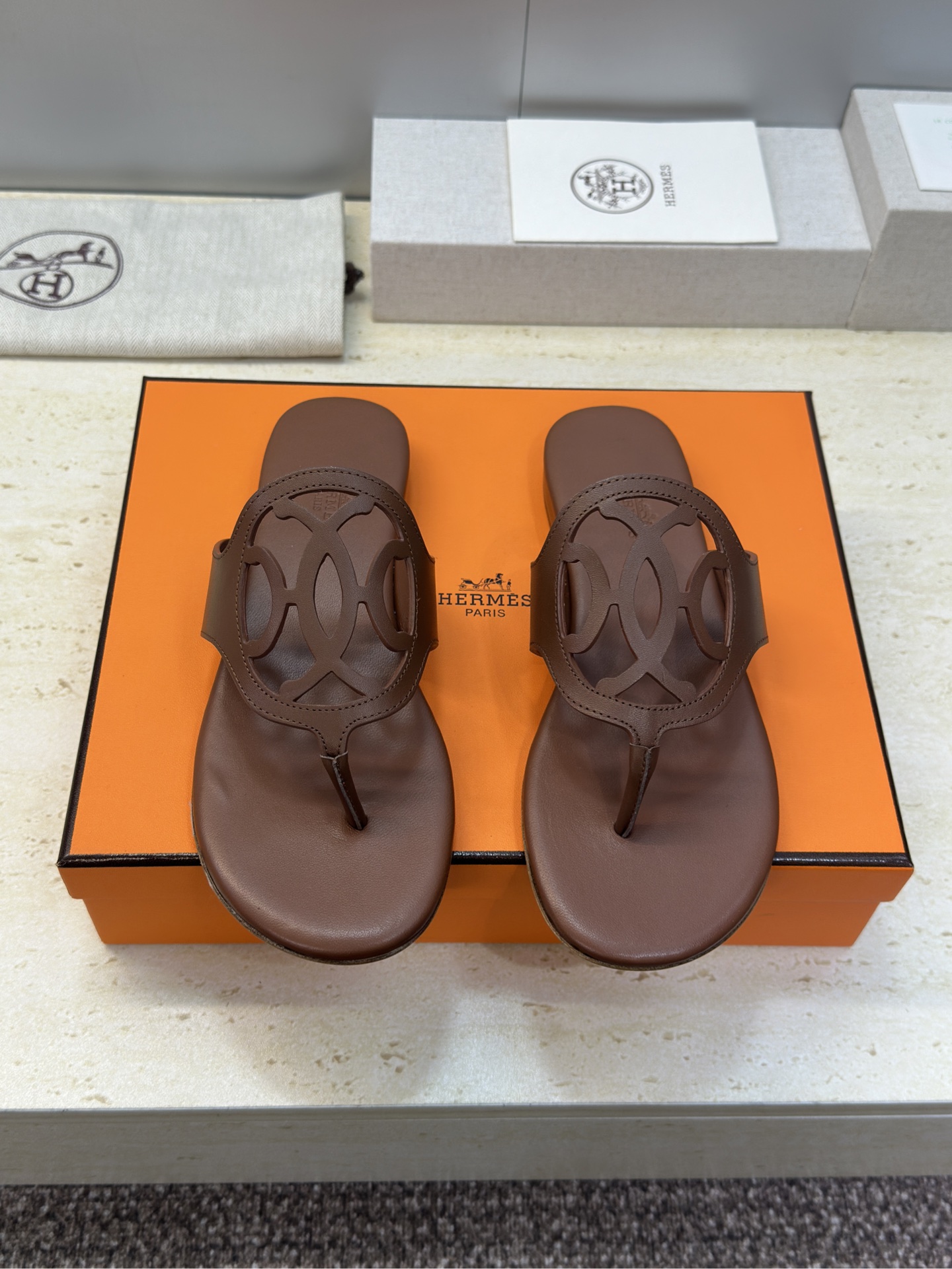 Hermes Mage leather Flip-Flops in Brown