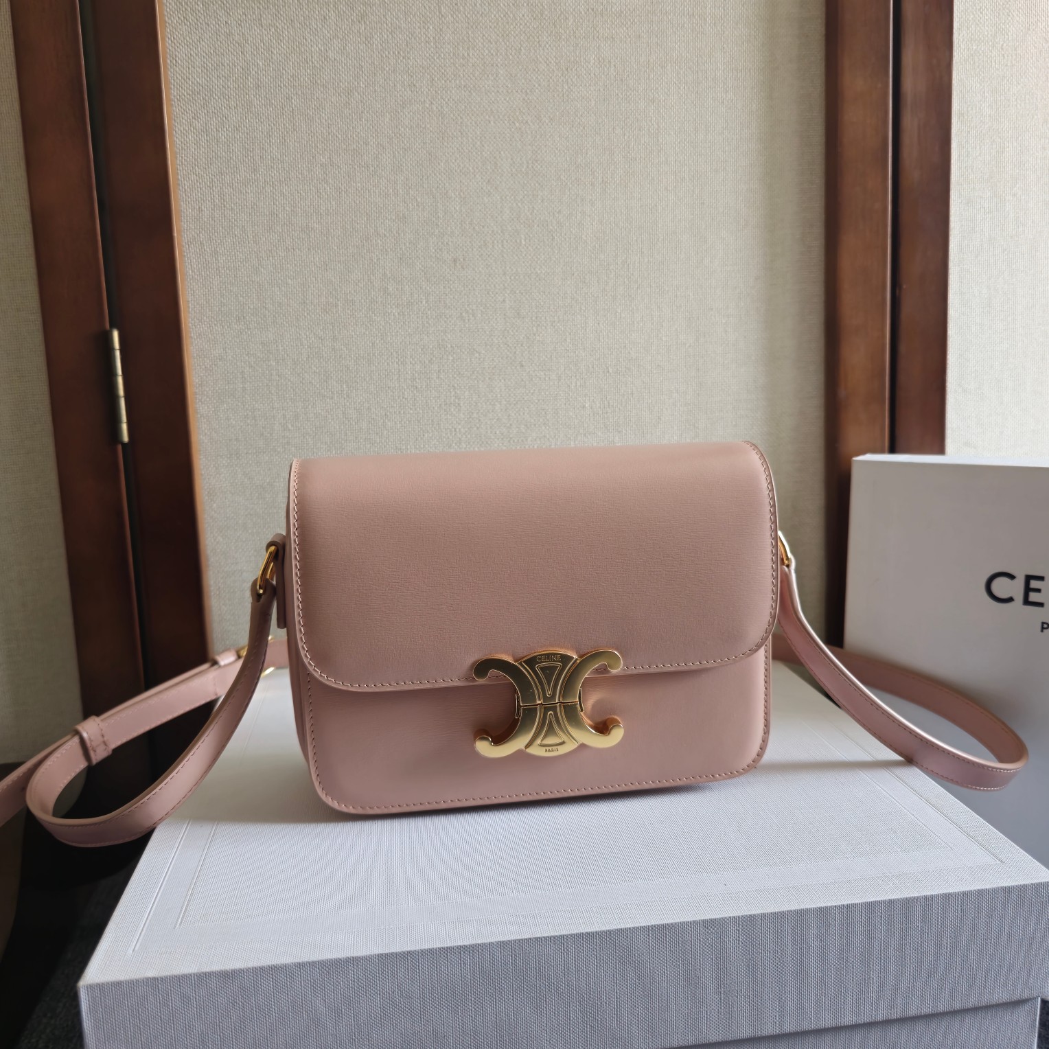 Celine Teen Triomphe Bag in Shiny Calfskin-Pink