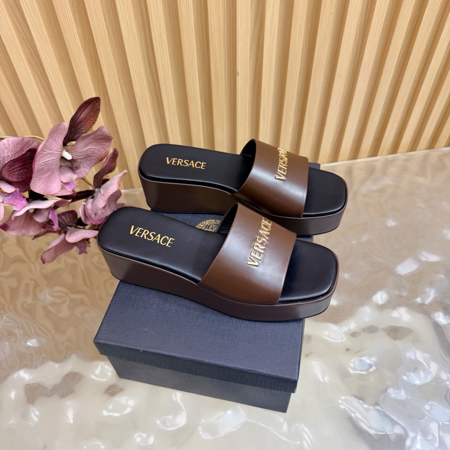 Versace Platform Leather Slides