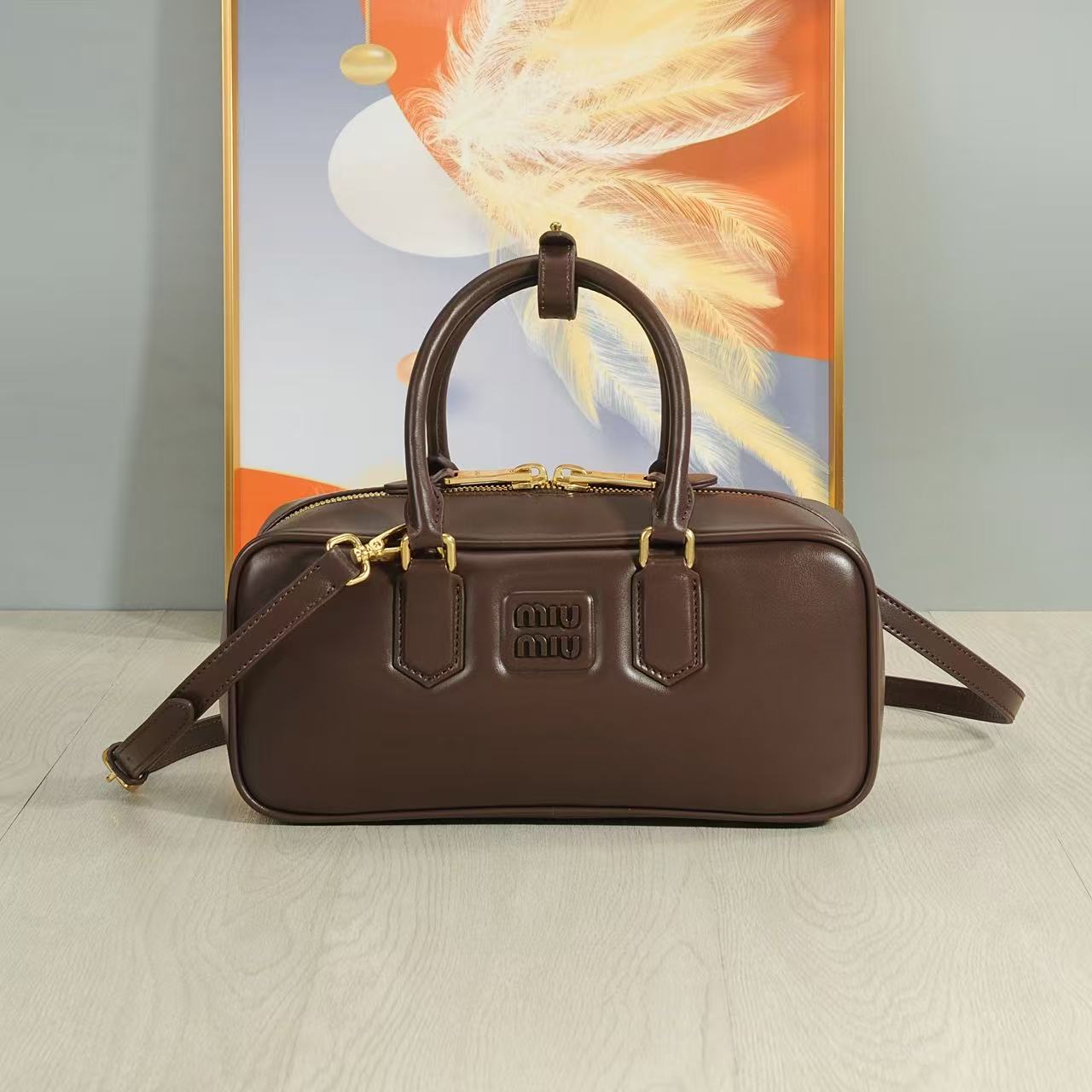 Miu Miu Arcade Calf Leather Boston Bag-Chocolate