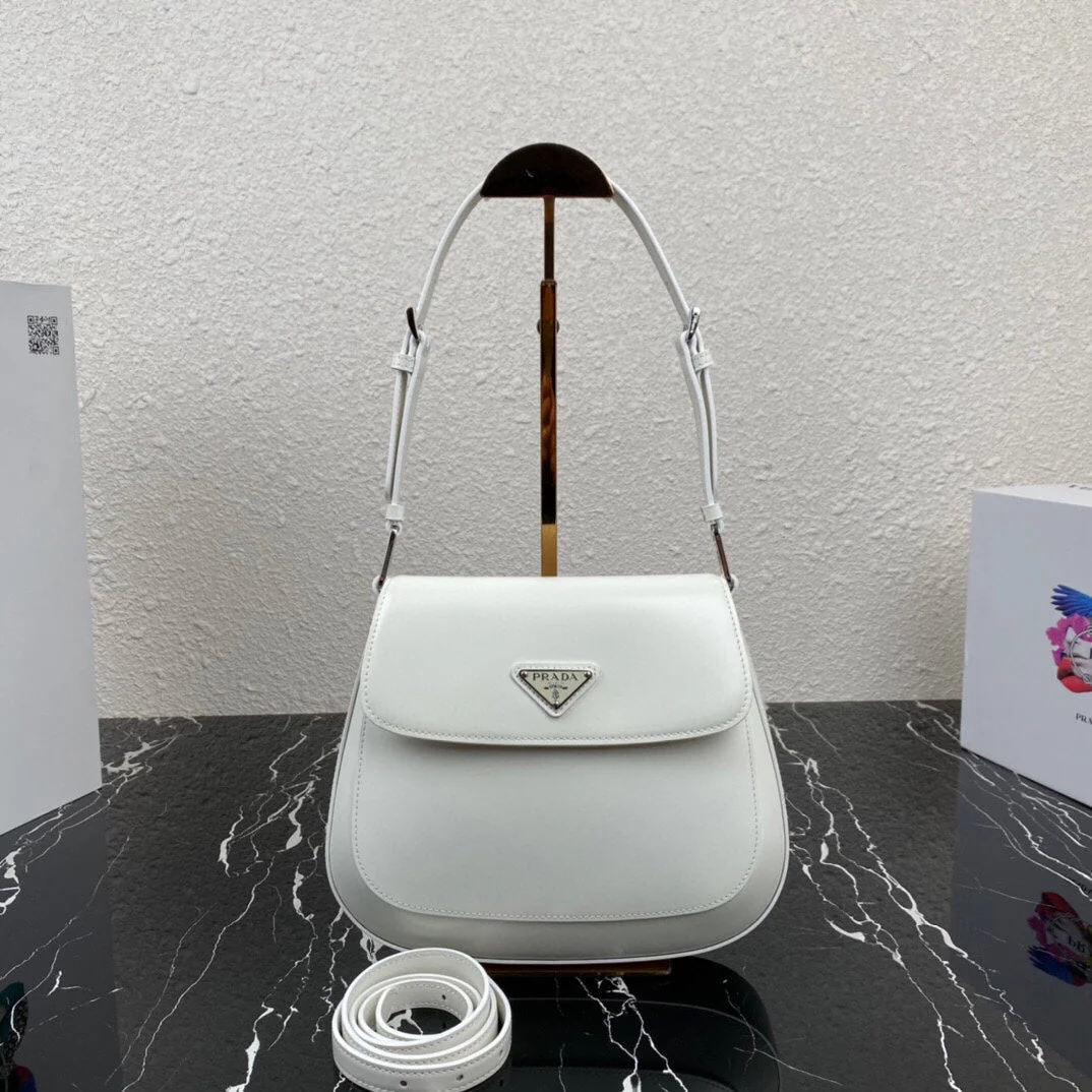 Prada CLEO 24 WHITE BRUSHED LEATHER SHOULDER BAG