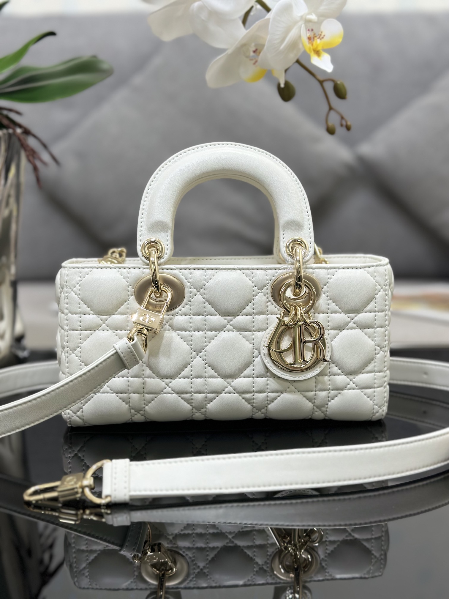 Dior Small Lady D-Joy Bag in White Cannage Lambskin