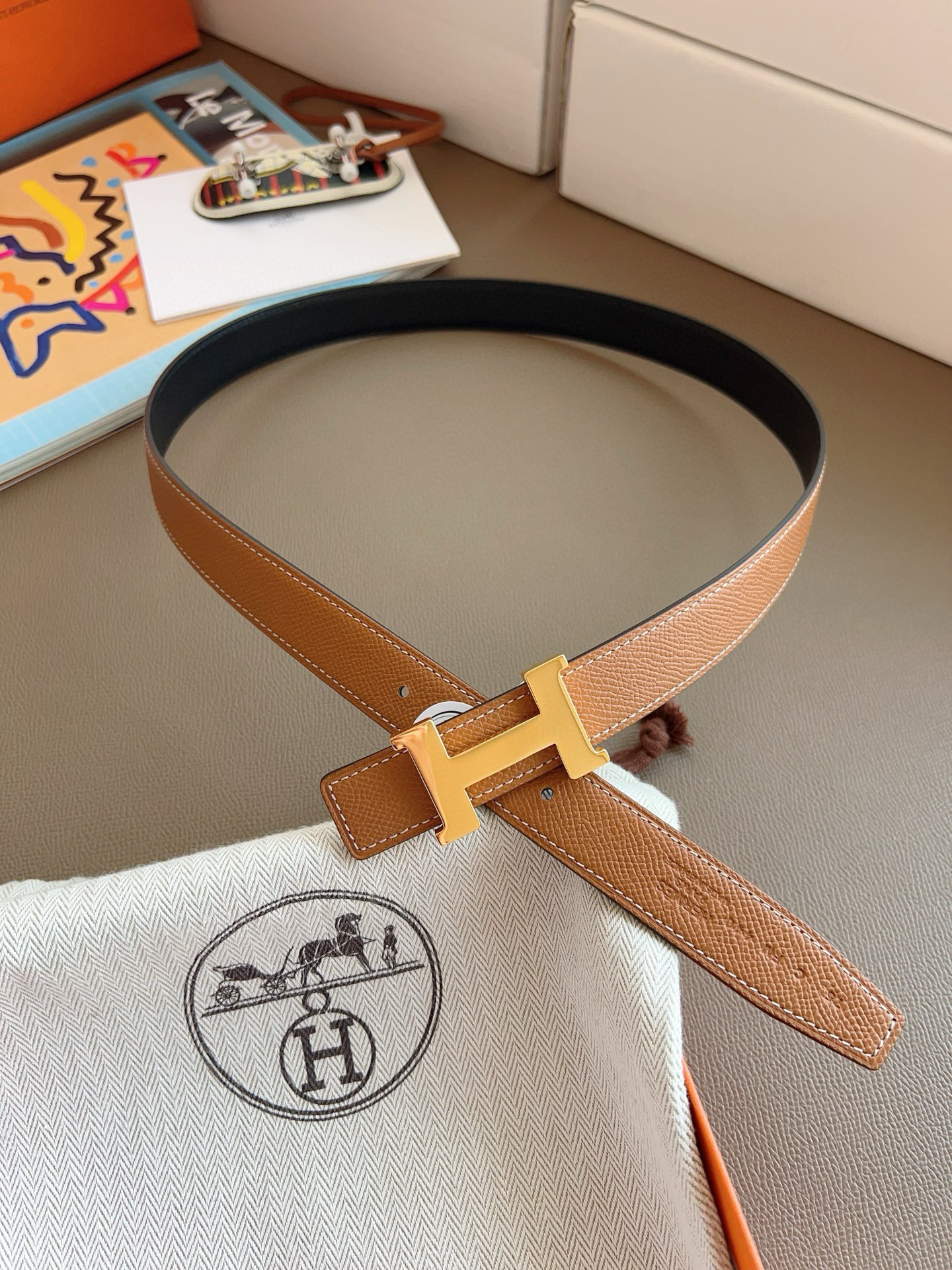 Hermes Mini Constance  Reversible Leather Belt 24mm