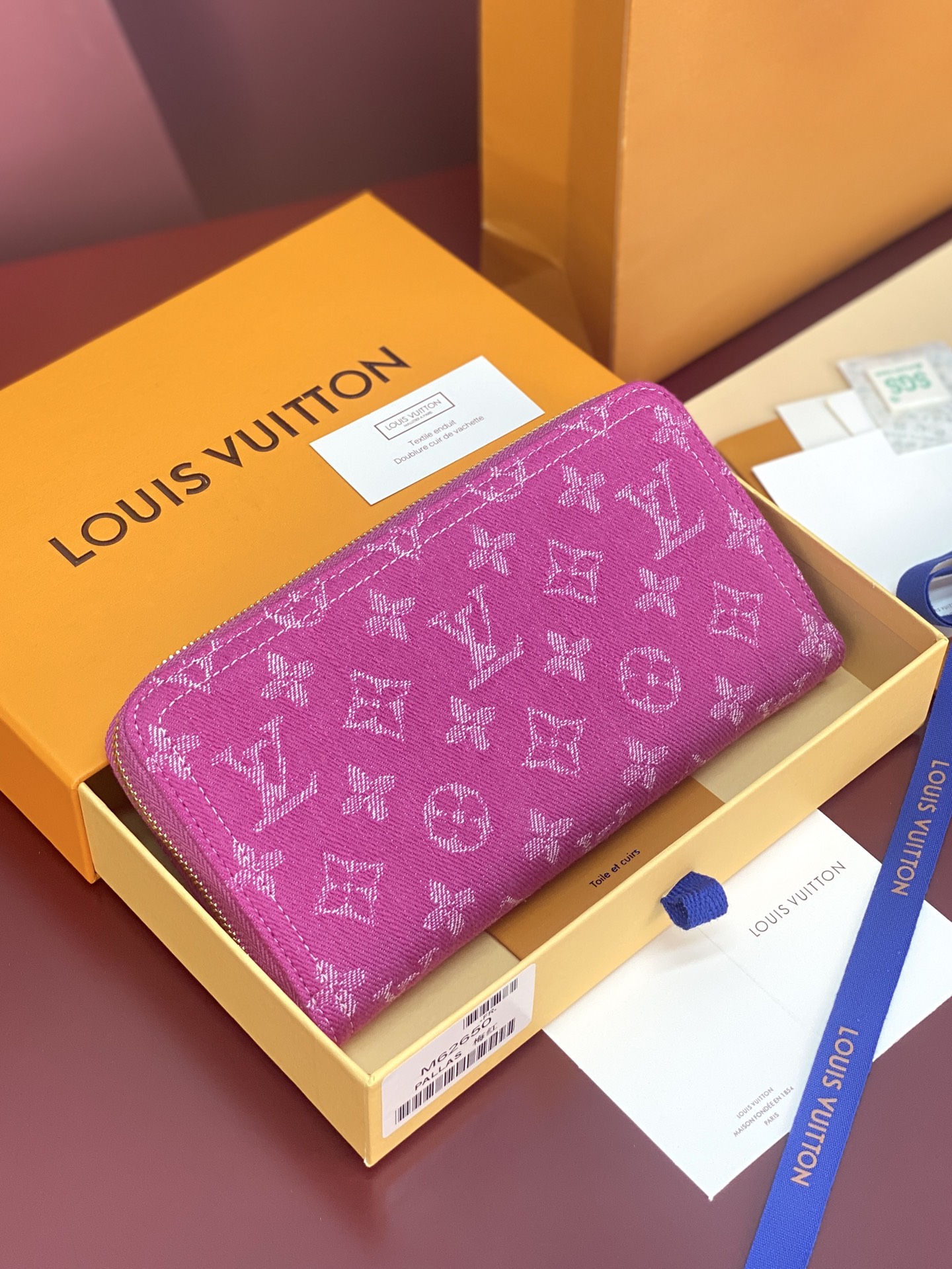 M28297 LV Zippy Wallet in Monogram Fuchsia Denim