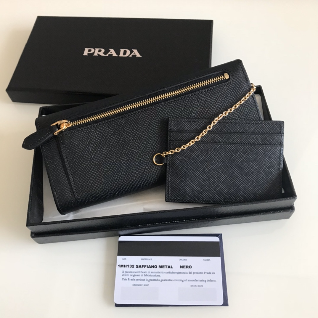 Prada Large Saffiano Leather Wallet-Black
