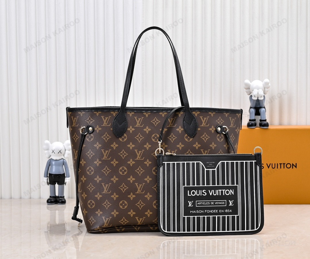 Louis Vuitton LV Neverfull Inside Out MM Monogram Canvas Leather Trim Reversible Tote Bag With Pouch - KAIROO