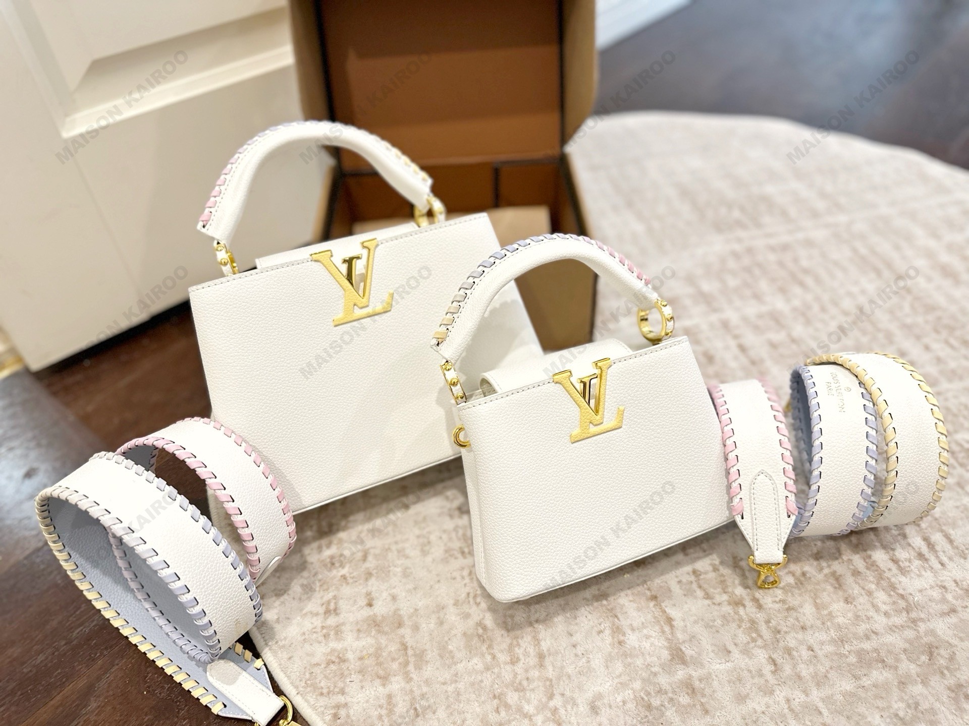 Louis Vuitton LV Capucines BB/Mini Color Contrast Stitch Grained Leather Braided Handle Top Handle Bag - KAIROO