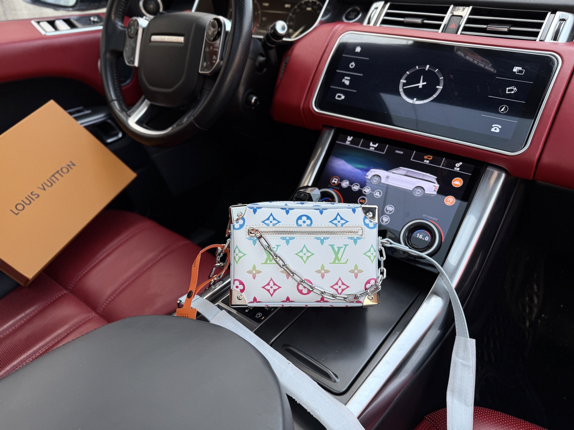 Louis Vuitton LV Mini Soft Trunk Ice Grey Gradient Monogram Canvas Silver Thick Chain Crossbody Bag - KAIROO