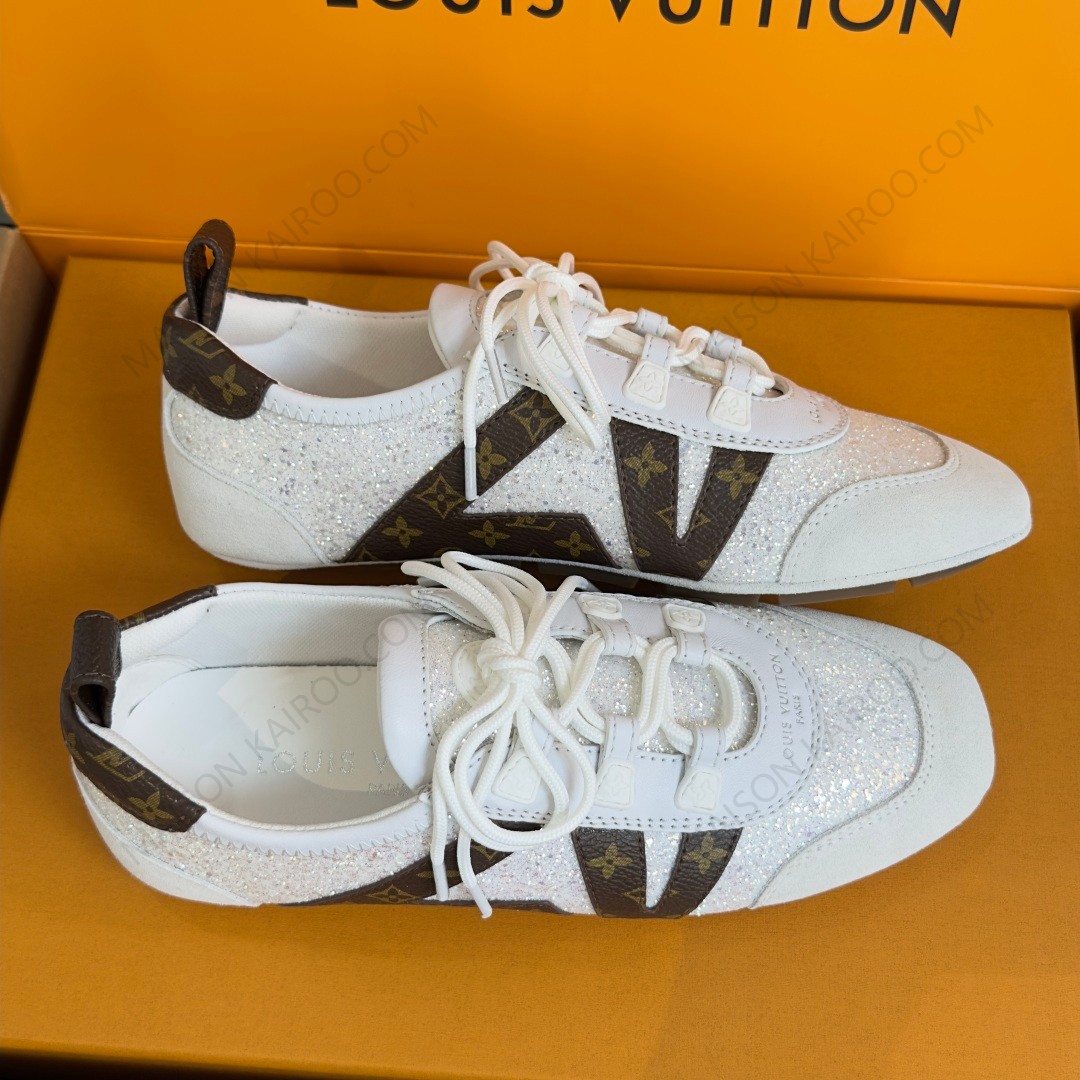 Louis Vuitton LV Monogram Glitter White Monogram Canvas Side Run Away Low Top Ballet Sneakers - KAIROO
