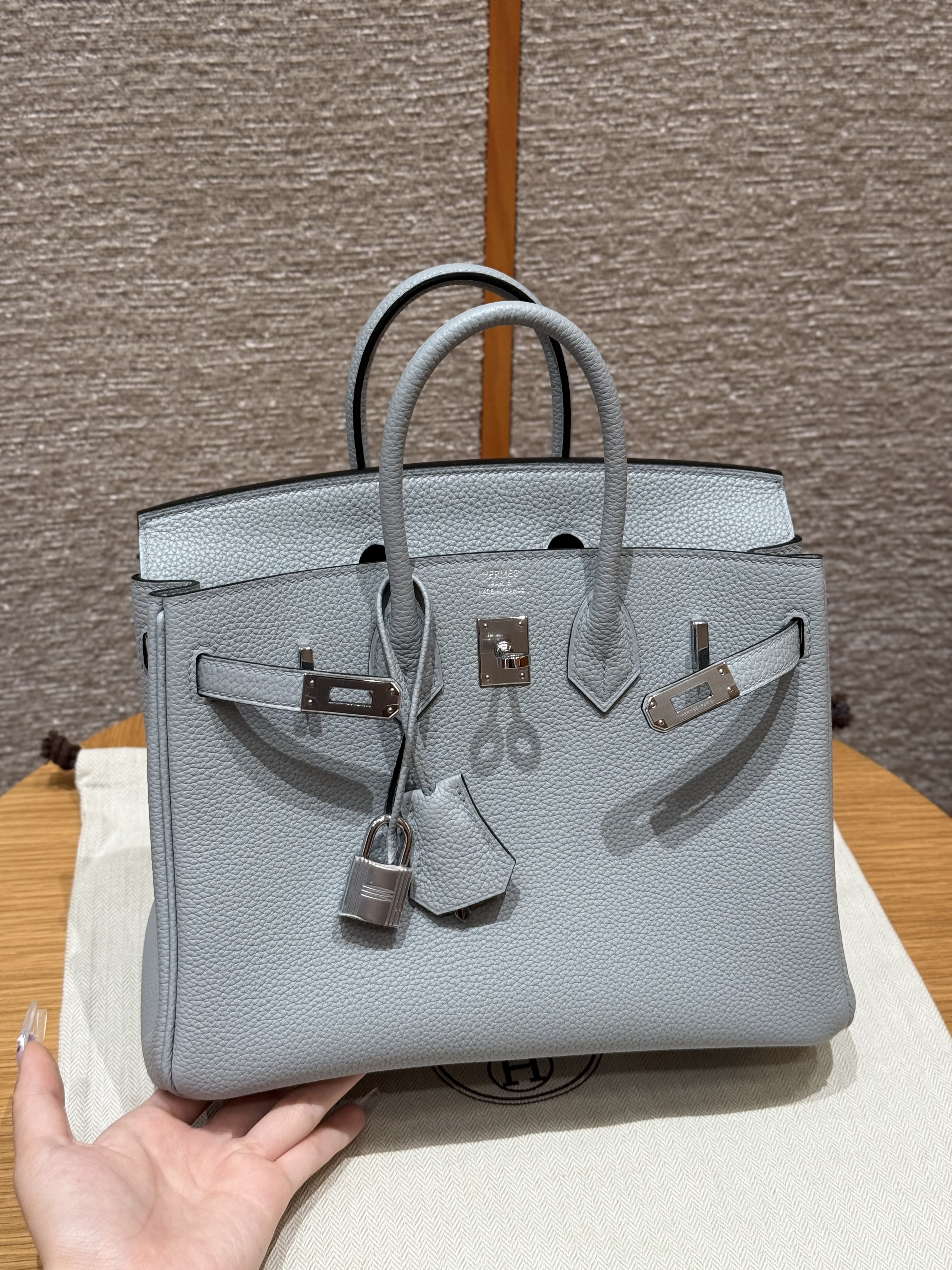Hermes Gris pantin Togo Birkin 25 Bag