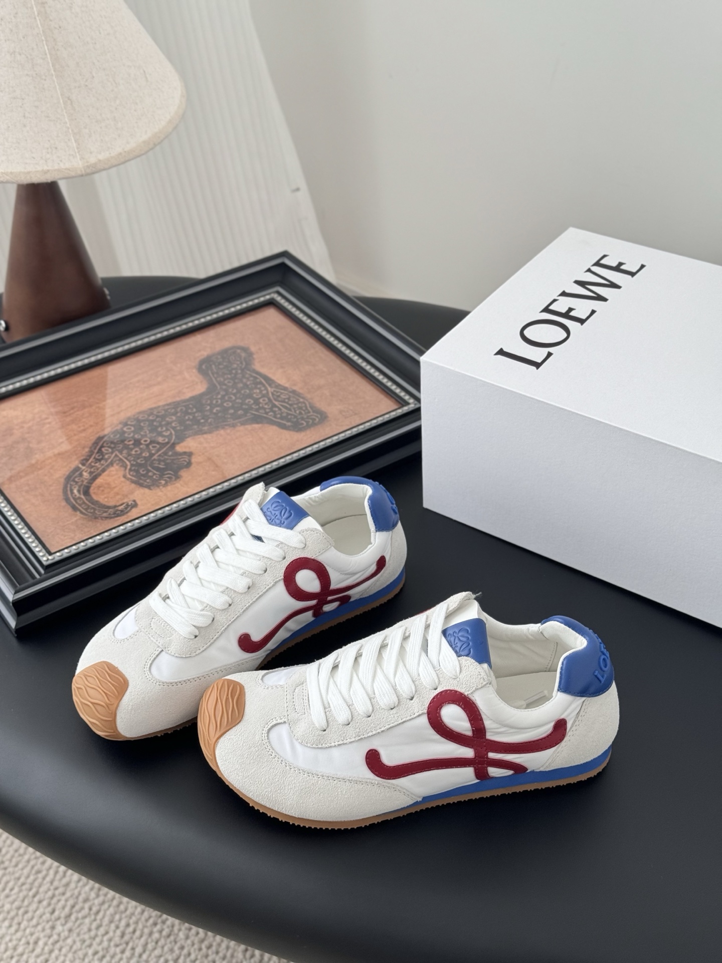Loewe Nylon Suede L Monogram Anagram Lace-Up Wavy Sole Ballet Flow Runner Sneakers - KAIROO
