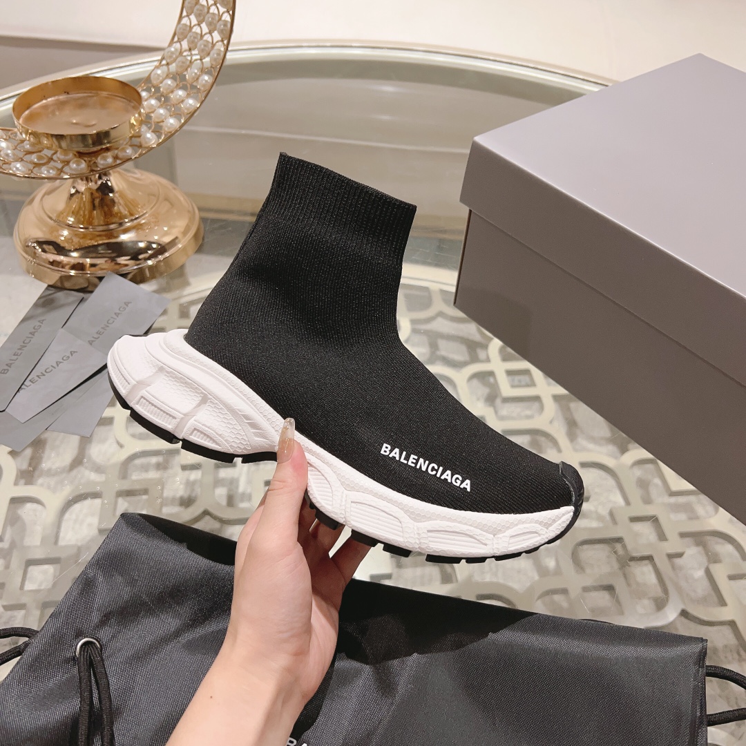 Balenciaga Speed 3XL Black Recycled Knit Multi-Piece Sole Slip On Sock Booties Sneakers - KAIROO