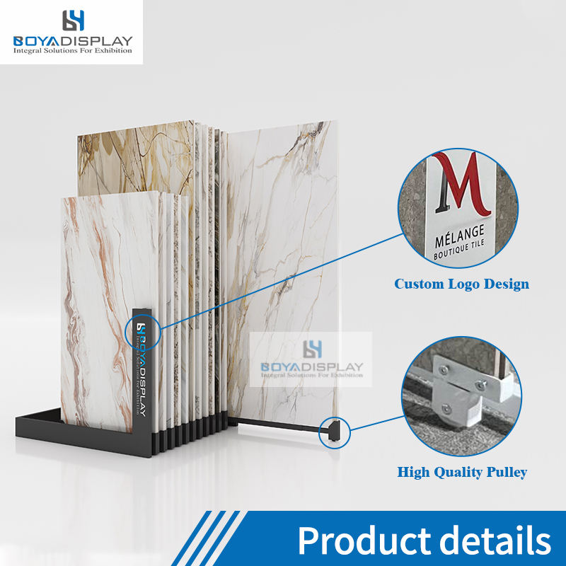 Factory Direct Sale Custom Size Metal Small Sliding Ceramic Tile Display Rack for 24*24 Inch Tile Showroom