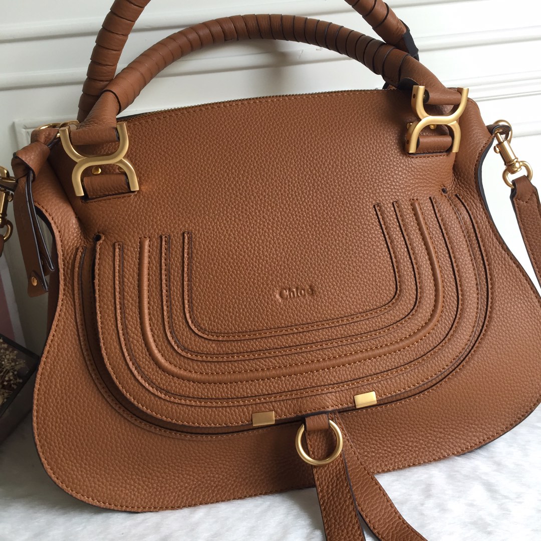 Chloe Large Marcie Bag in Grained Calfskin-Camel