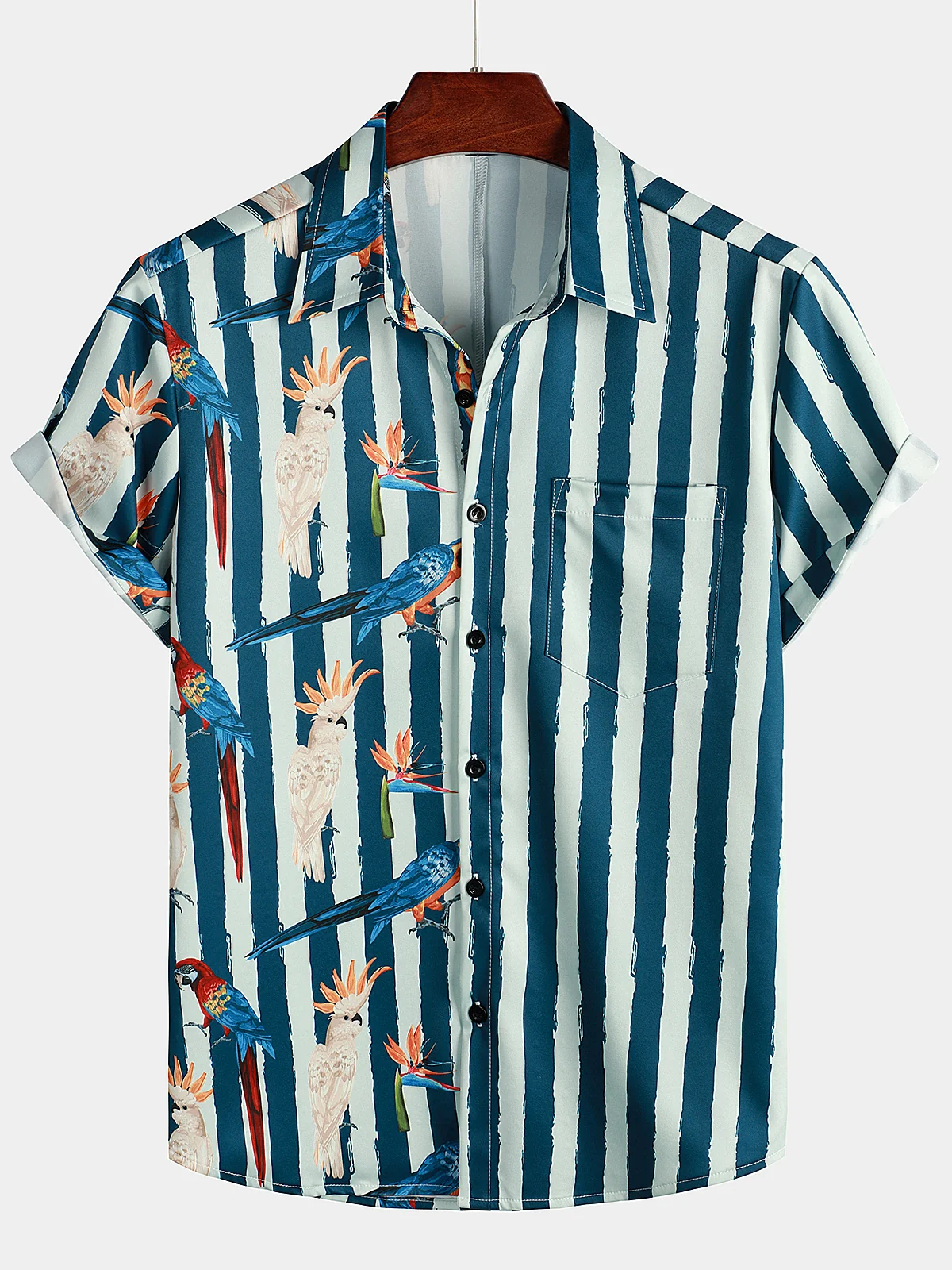 Men's Parrot Print Hawaiian Short Sleeve Shirt