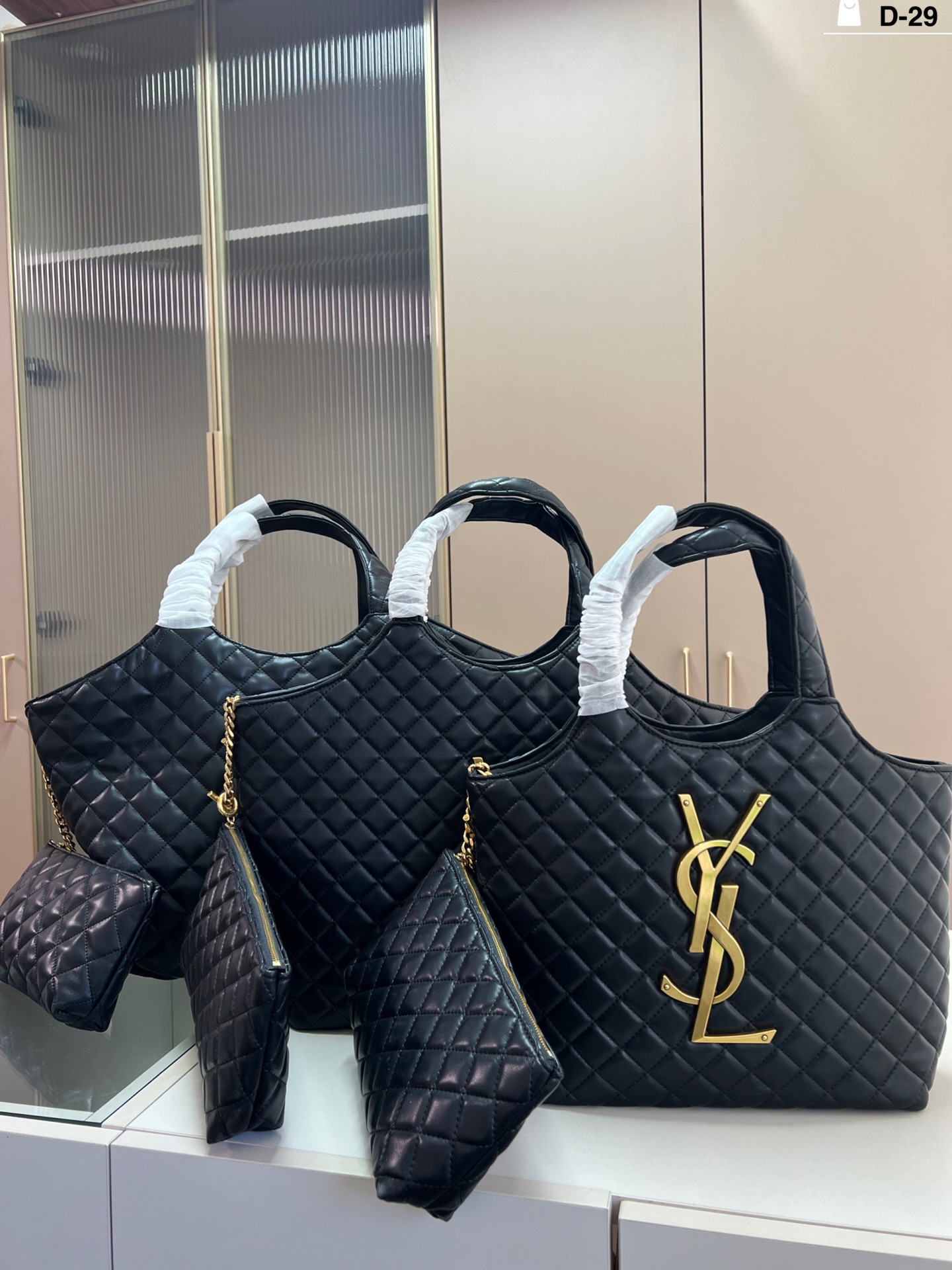 Saint Laurent YSL Icare Maxi/Med/Small Black Monogram Quilted Leather Shopping Tote Bag - KAIROO