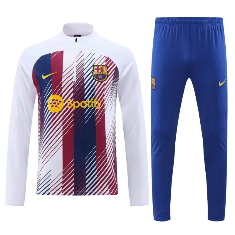 23-24 Barcelona Zipper Sweatshirt Kit(Top+Pants) White