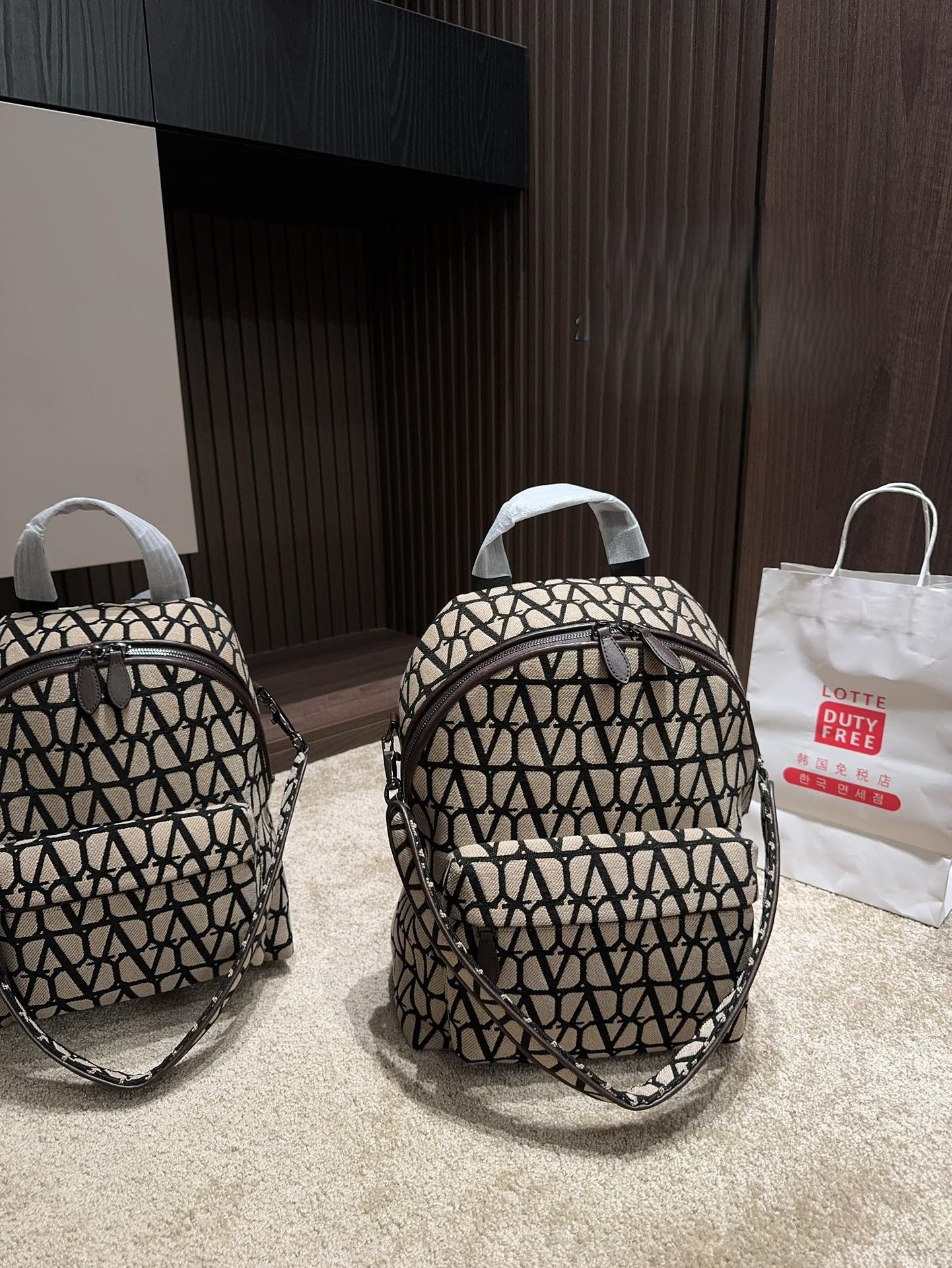 Valentino Iconographe Black Monogram Canvas Leather Trim Shoulder Straps Tech Fabric Backpacks - KAIROO