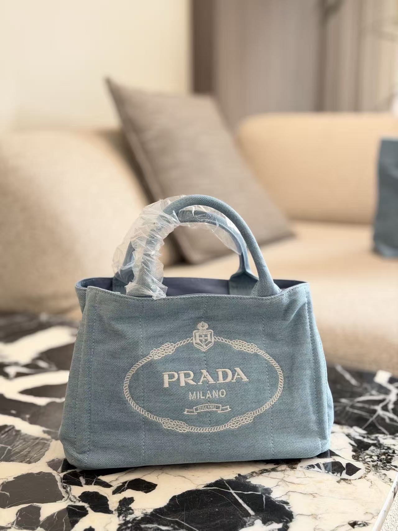 Prada denim beach bag