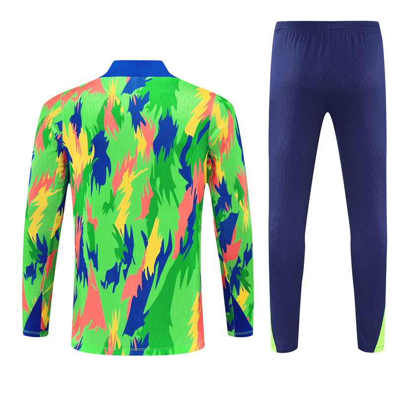Adult/ Kids 2526 Brazil half zipper Training suit Green