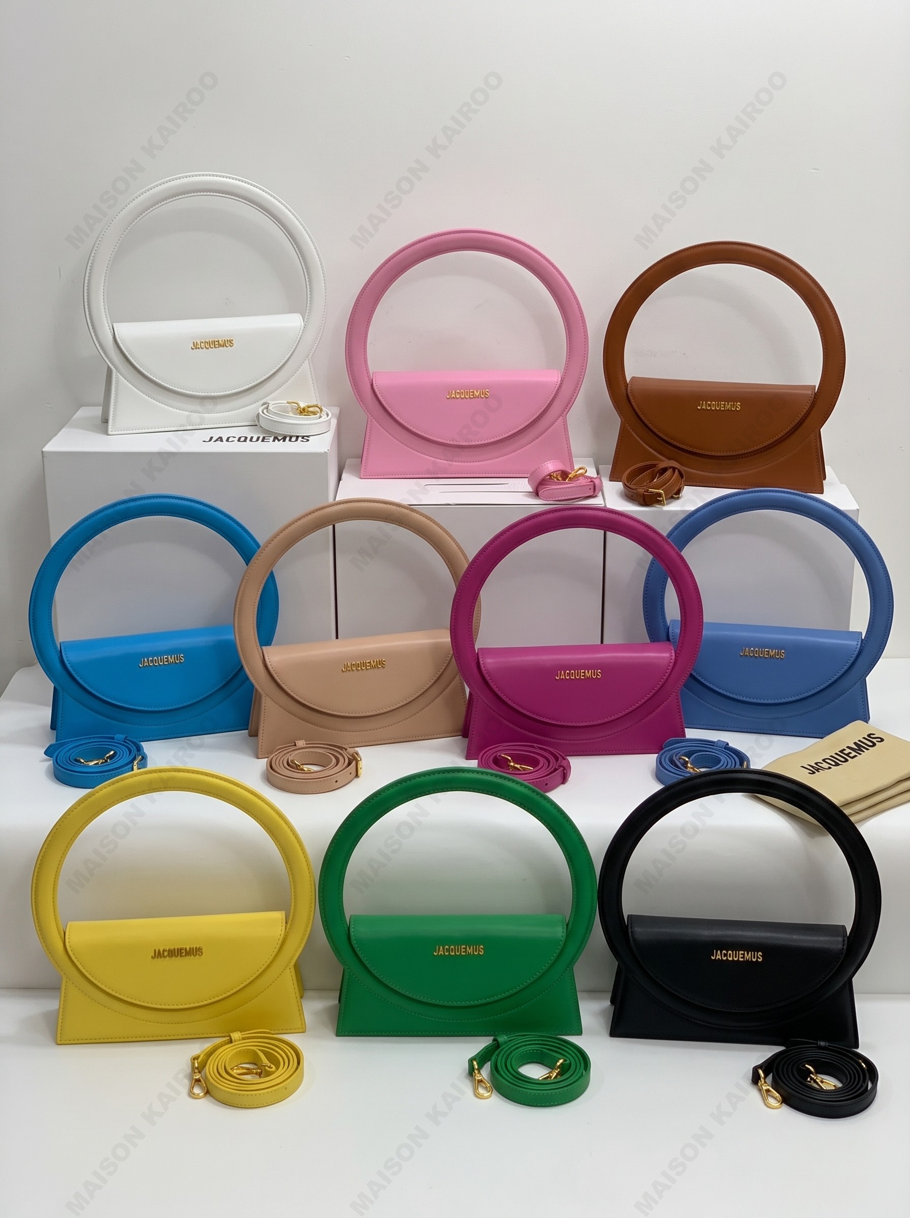 Jacquemus Le Sac Rond Smooth Leather Flap Integrated Circular Ring Top Handle Shoulder Bag - KAIROO