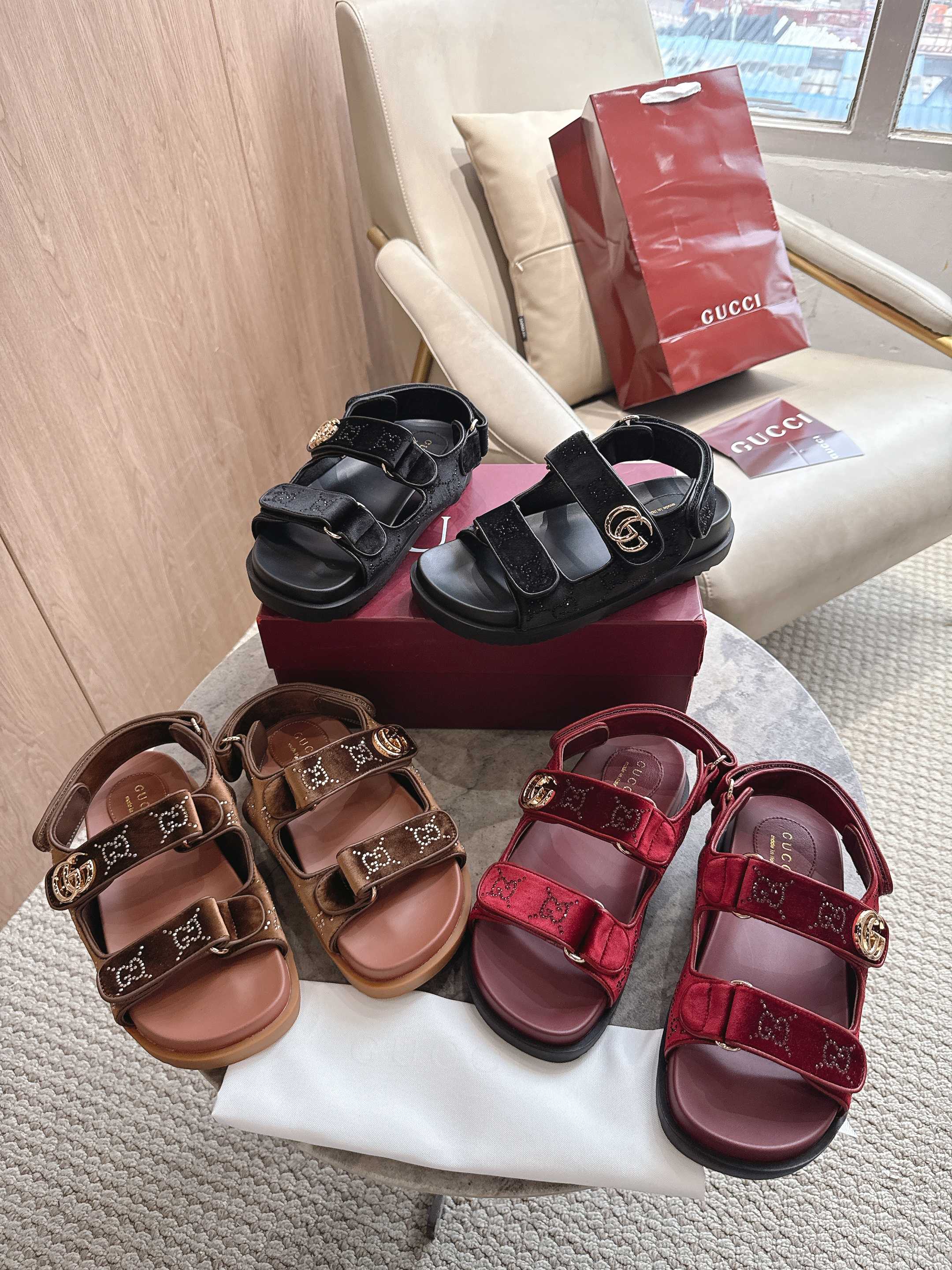 Gucci GG Velcro Platform Sandals - KAIROO