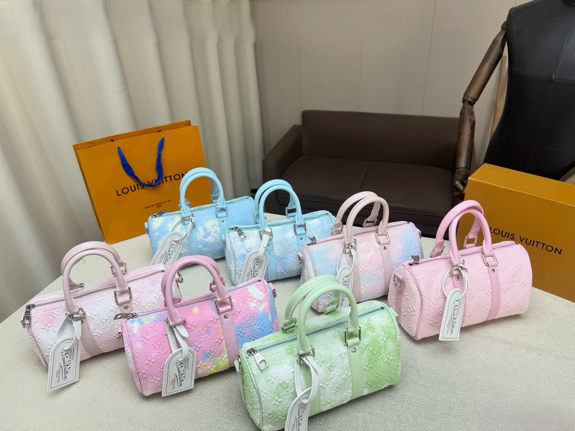 Louis Vuitton LV Keepall 25 Embossed Pastel Tie-dye Gradient Denim Dual Straps Duffle Travel Bag - KAIROO