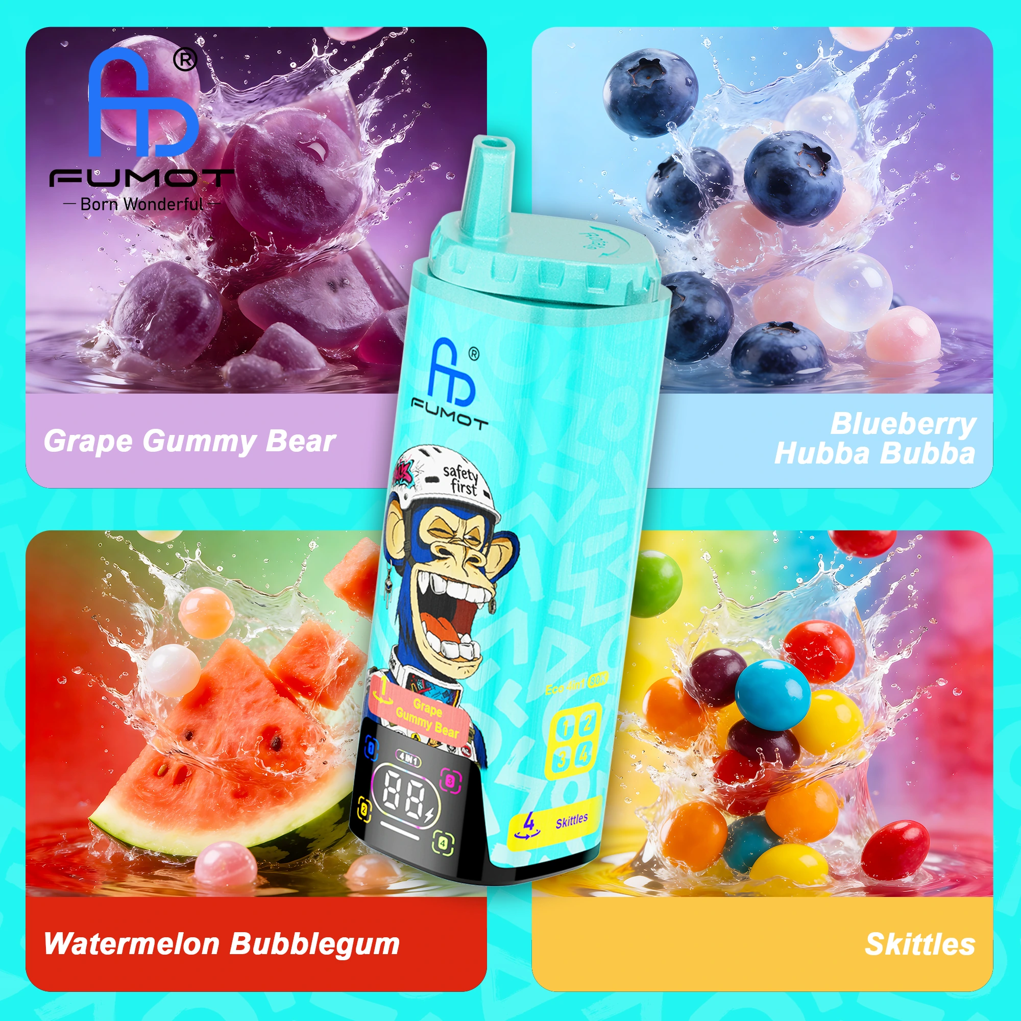 FUMOT 80K 4in1-Grape Gummy Bear&Blueberry Hubba Bubba&Watermelon Bubblegum&Skittles - Vaba Vaba