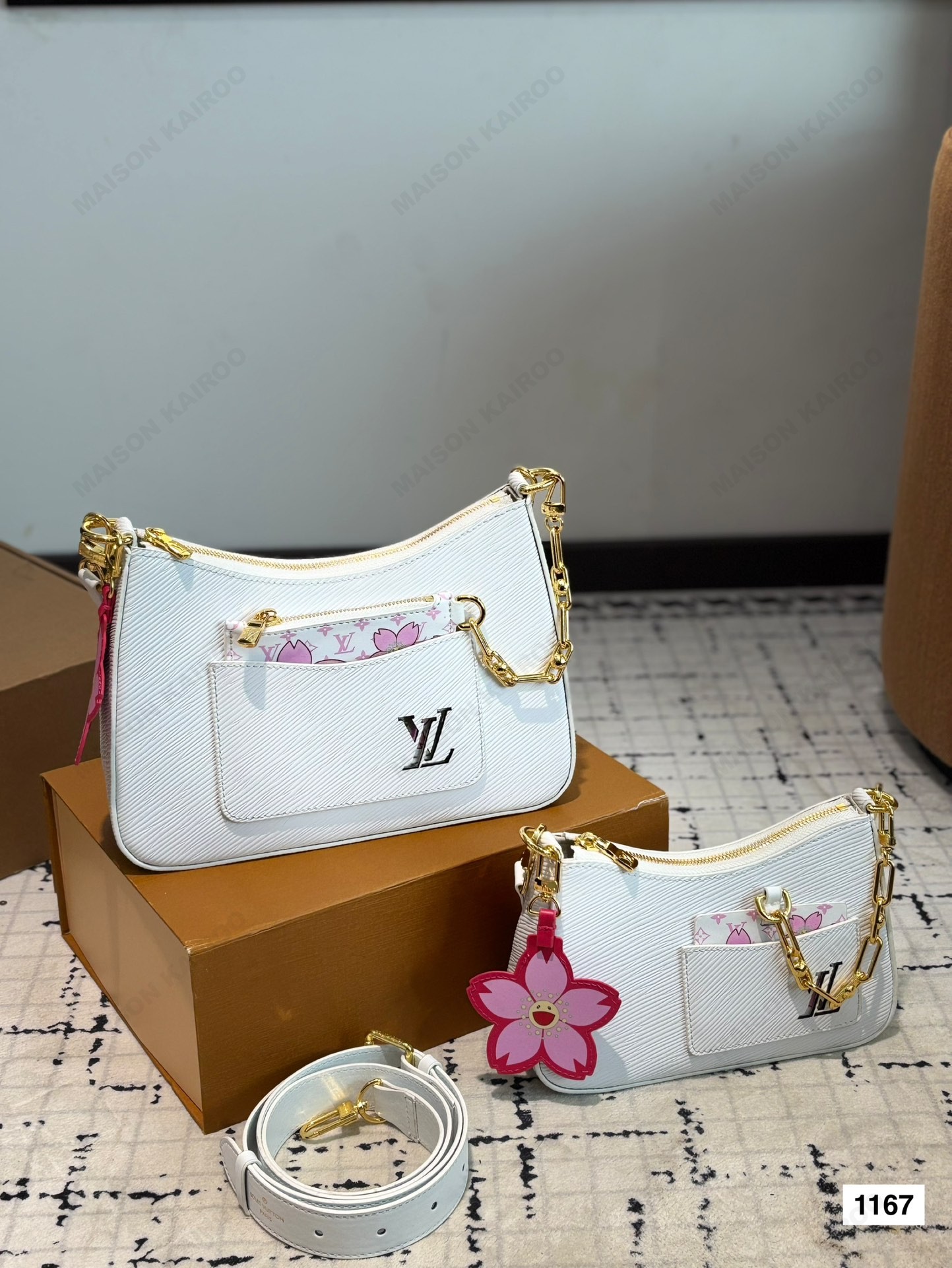 Louis Vuitton LV x TM Small & Mini Pochette Epi Marelle Leather Cherry Blossom Hobo Shoulder Bag - KAIROO