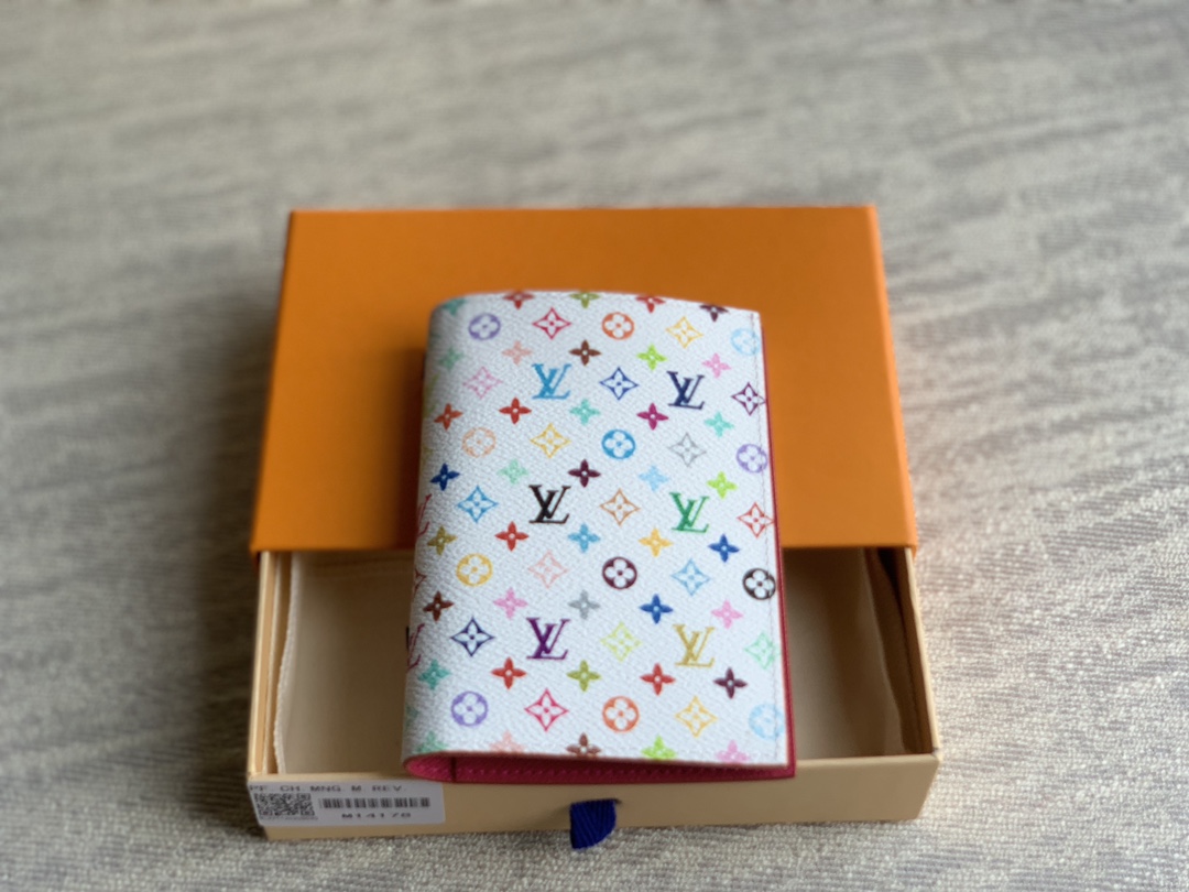 M14178  LV x TM Passport Coverr in White Multicolored Canvas