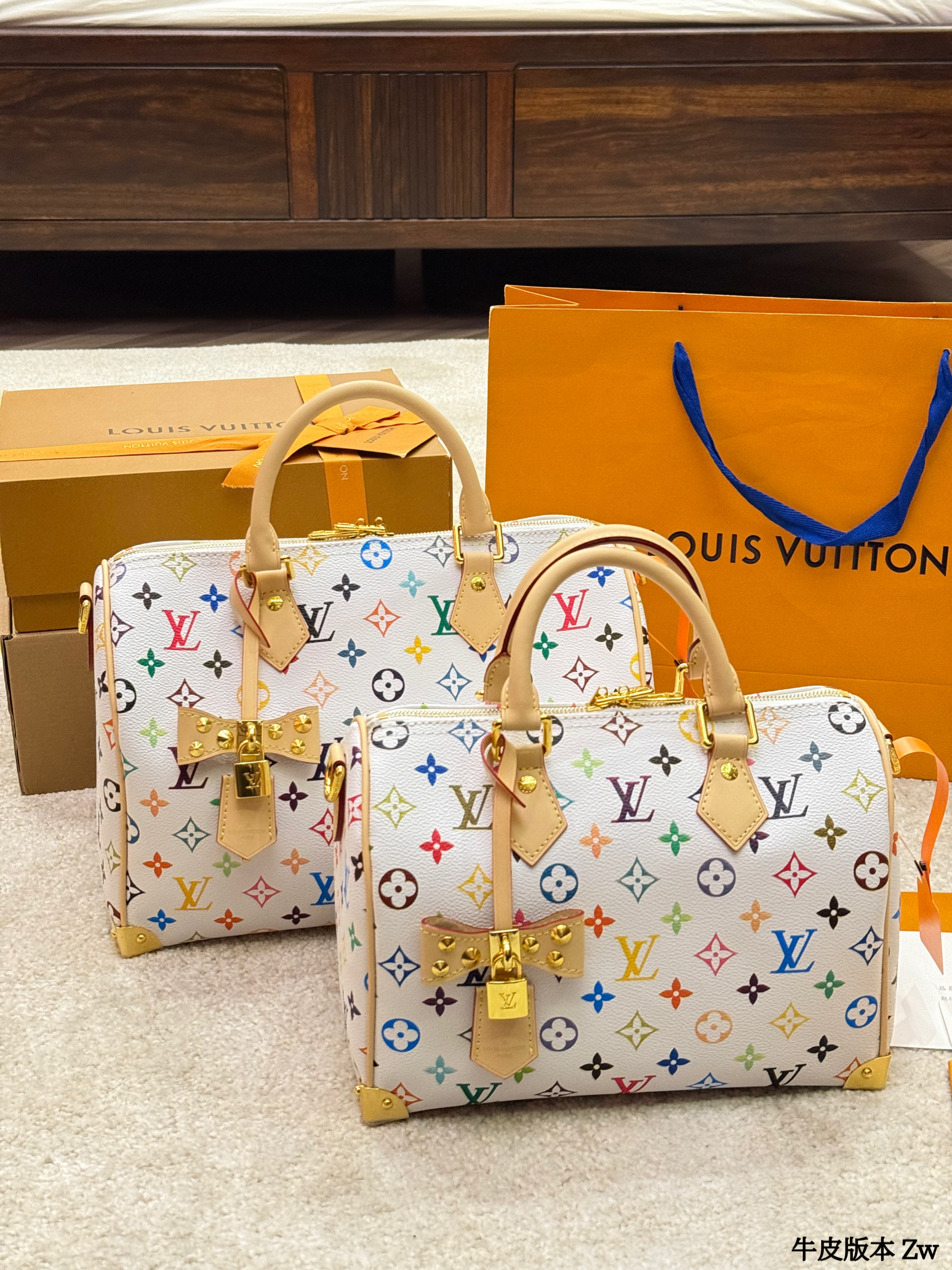 Louis Vuitton x Takashi Murakami LV Speedy 25/30 Multicolor Studs Bow Lock Barrel Boston Top Handle Bag - KAIROO