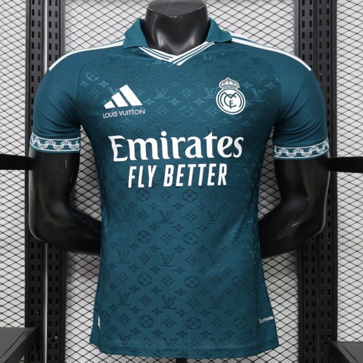 Player Version 2026 Real Madrid × Louis Vuitton Teal LV Monogram Adidas Collab Special Edition Jersey S-2XL - musan