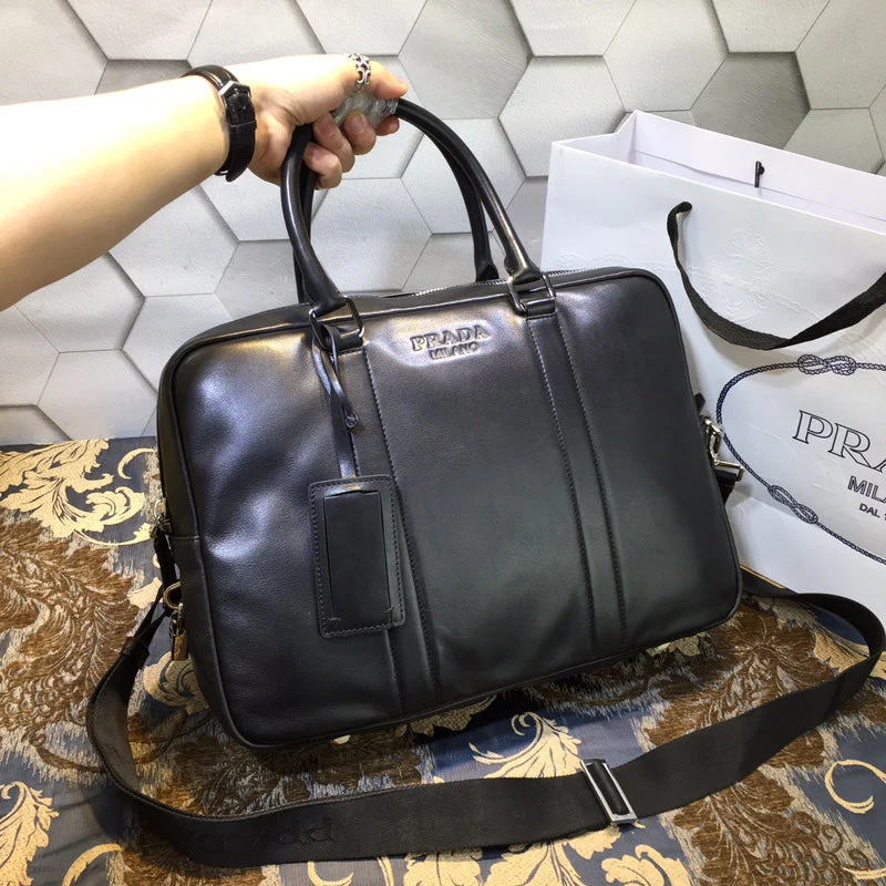 Prada Business & Travel BAG 38 IN BLACK SMOOTH LAMBSKIN
