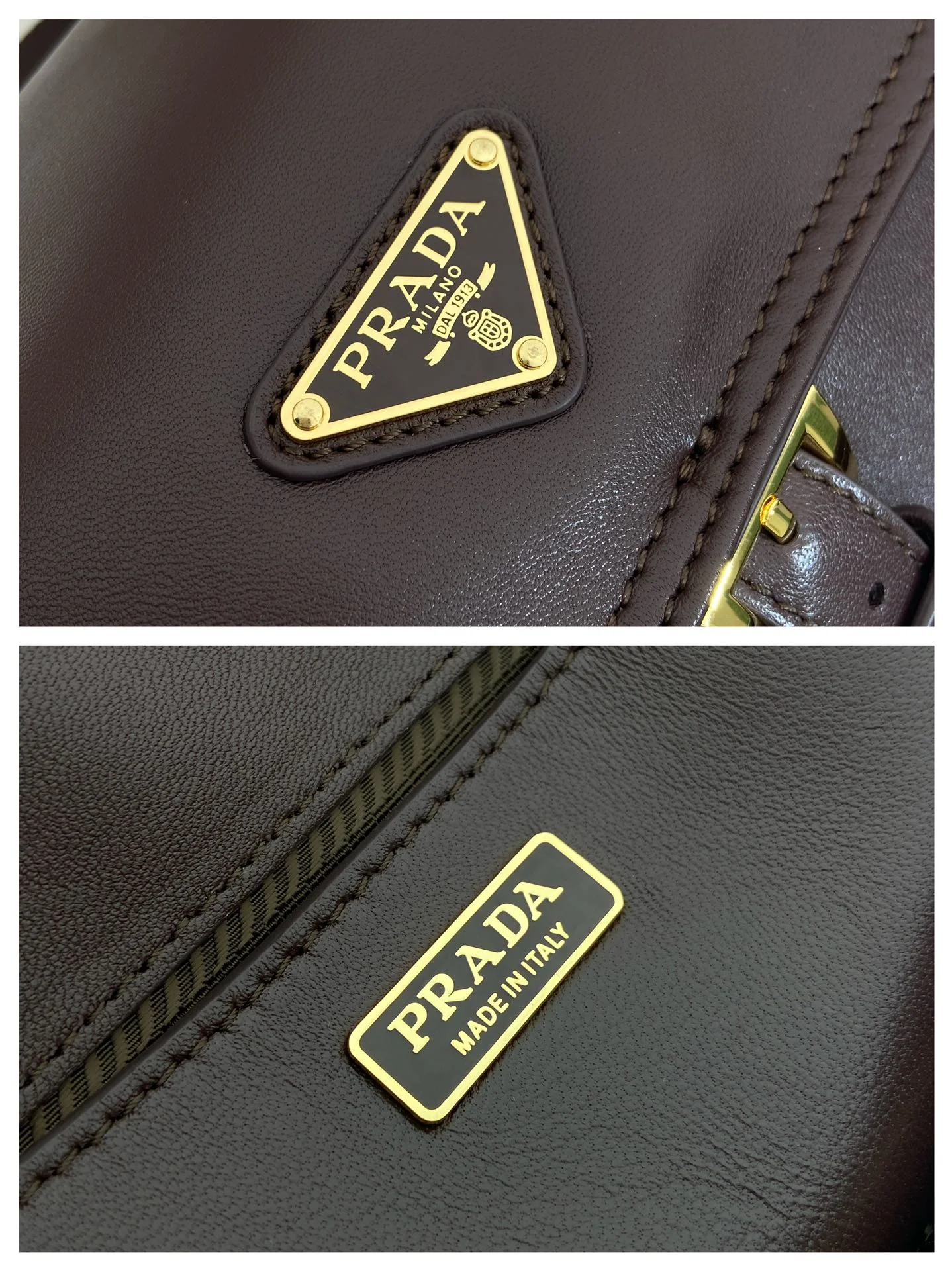 Prada PRA Shoulder Bag Dark Brown Sheepskin 341138