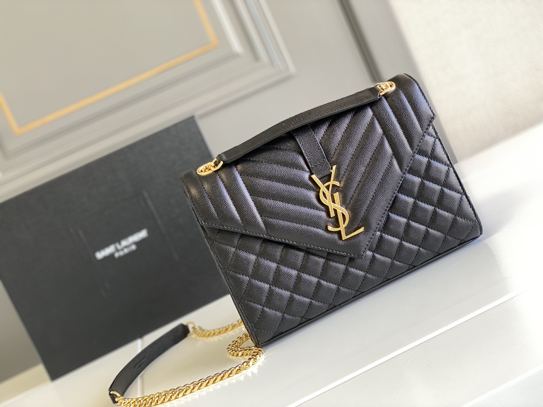 Saint Laurent Black Quilted grained calfskin Medium Envelope Bag