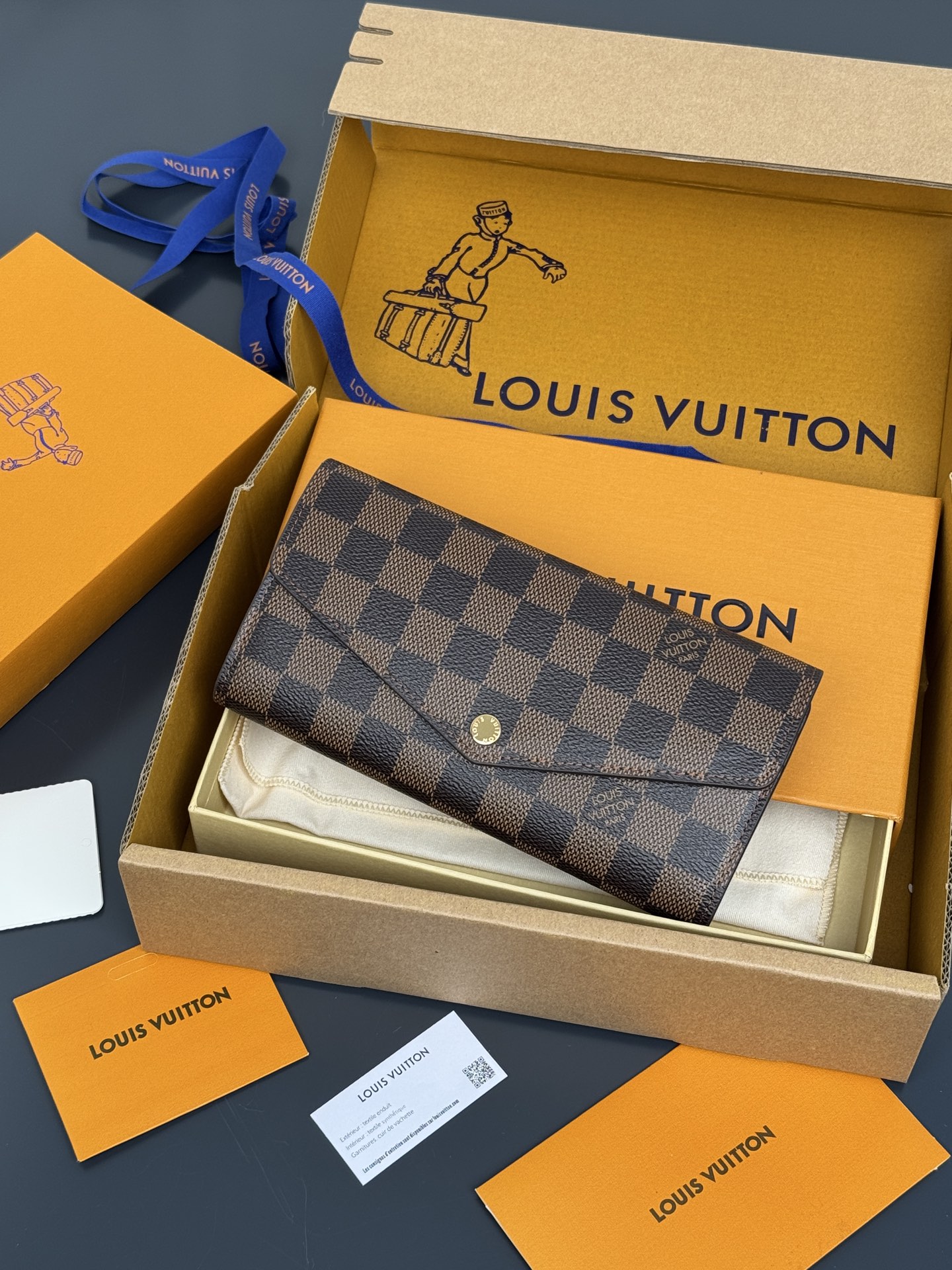 N63209 LV Sarah Wallet Damier Ebene Canvas