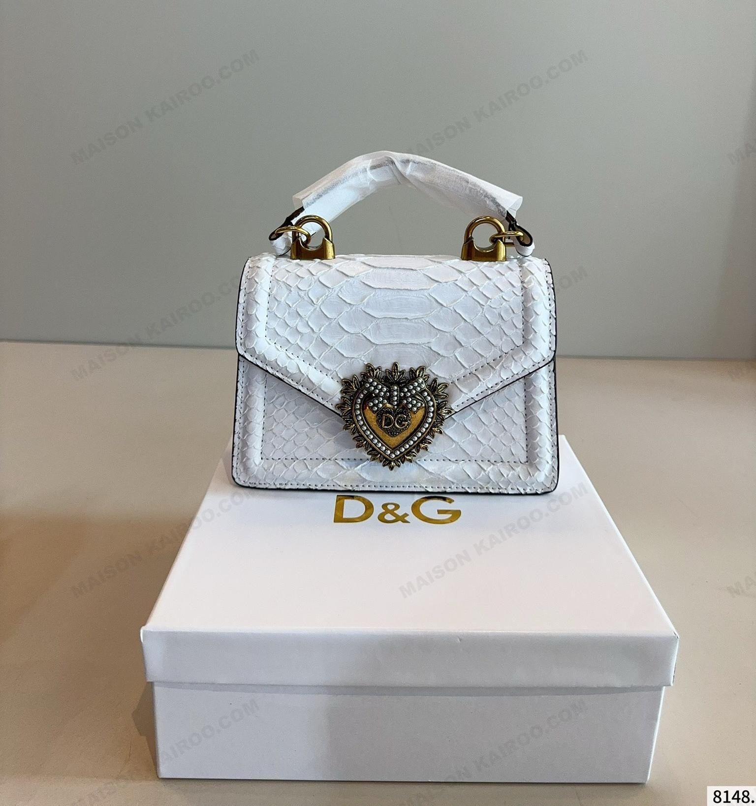 Dolce & Gabbana DG Devotion Small Gloss Croc Embossed Leather Bejeweled Heart Envelope Top Handle Shoulder Bag - KAIROO