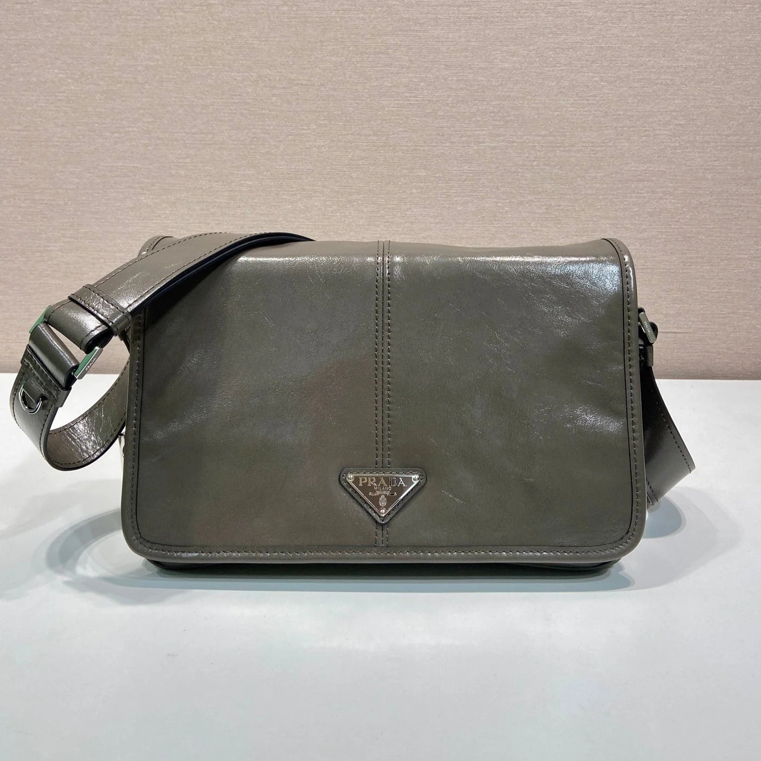 Prada MESSENGER BAG 30 IN TROUT GRAY SOFT AND SHINY CALFSKIN