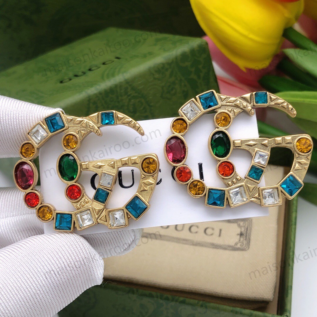 Gucci Multicolored Crystal Double G Studs Earrings - KAIROO