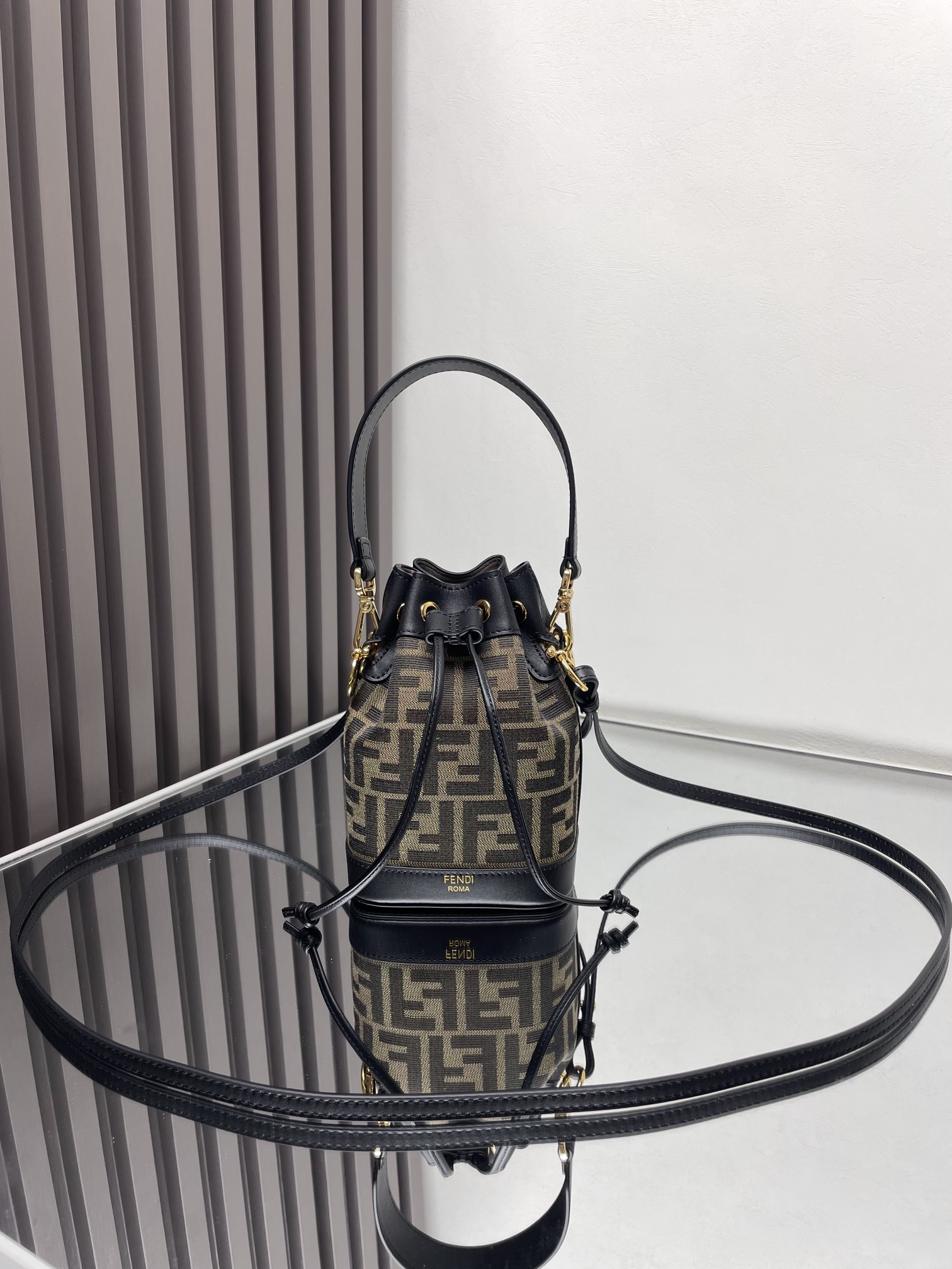 Fendi Mon Tresor Shoulder Bag in FFF canvas and Black leather