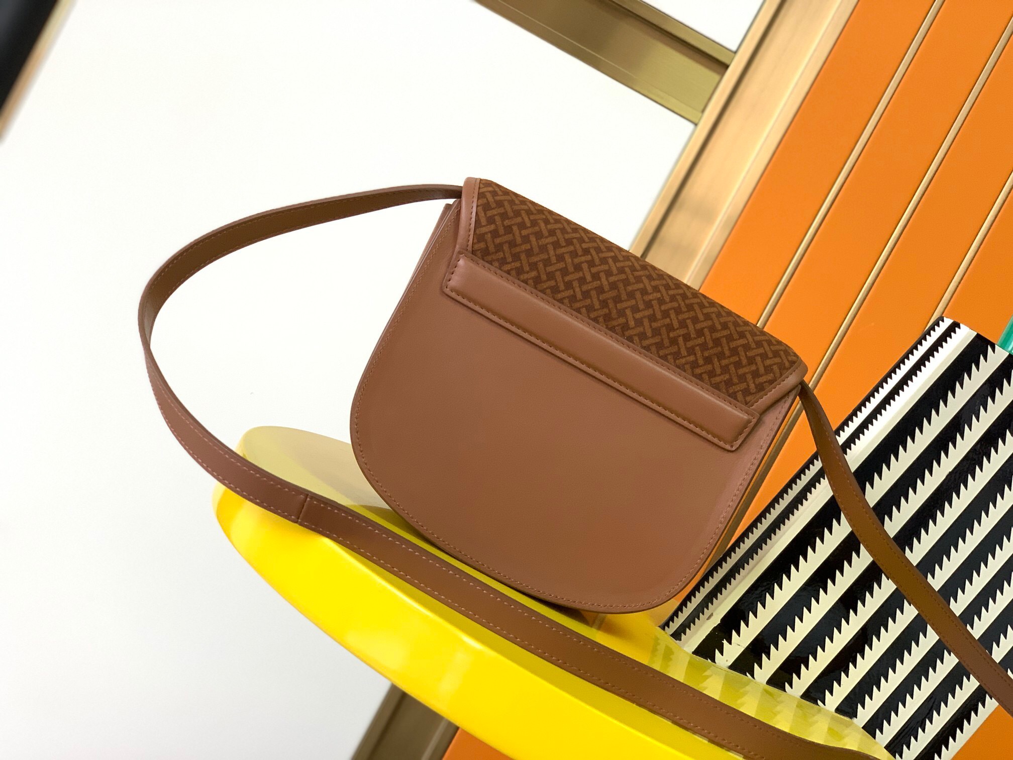 Saint Laurent YSL caramel frosted printed diagonal cross bag