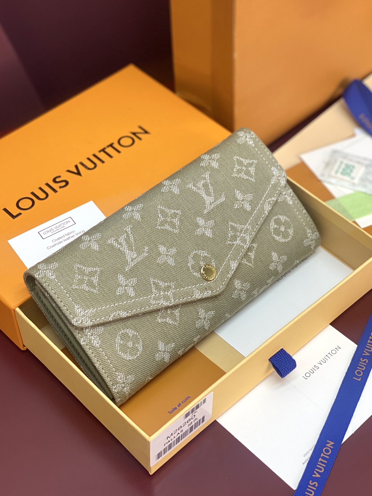 M28280 LV Sarah Wallet Monogram Khaki Denim