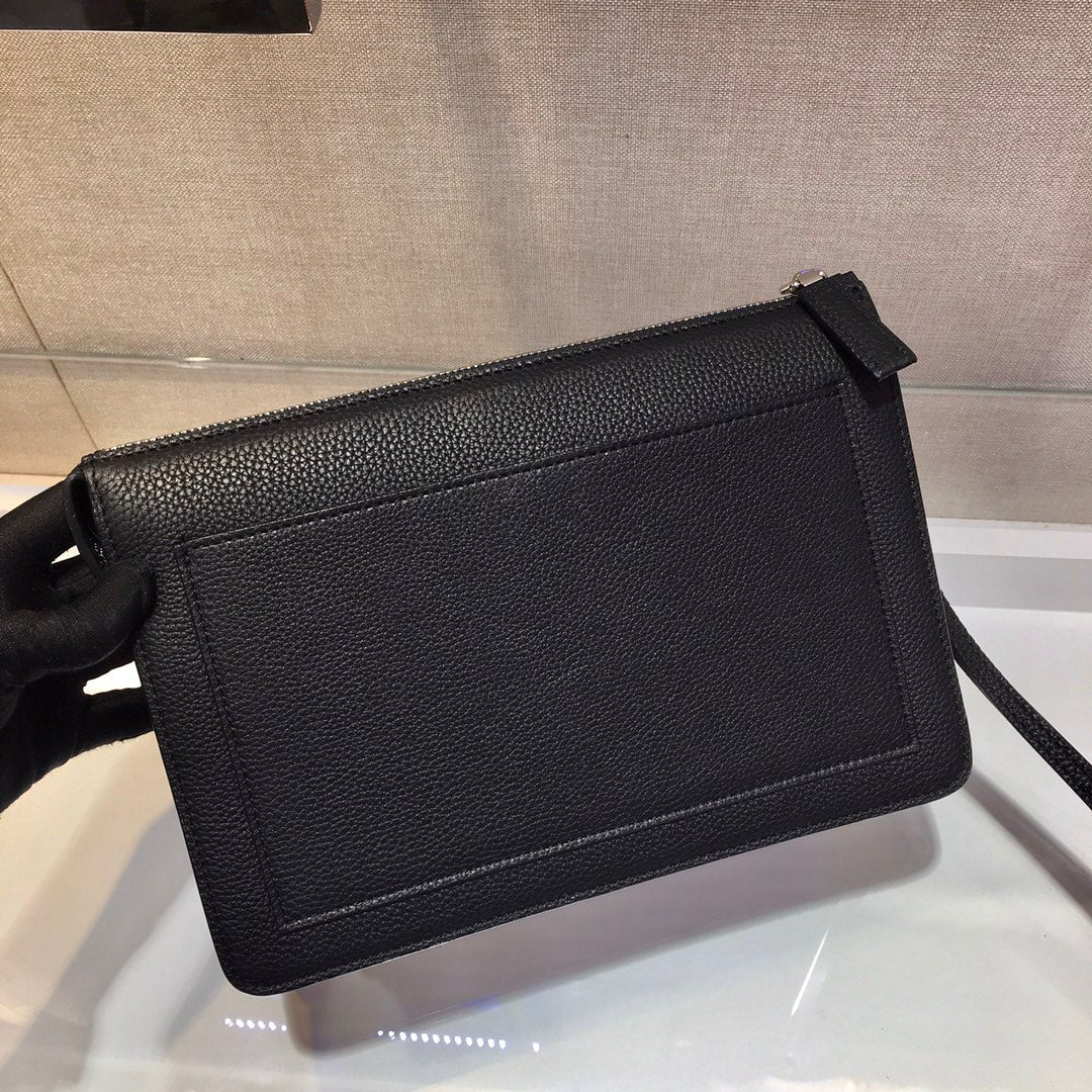 Prada CLUTCH 26 IN BLACK GRAINED CALFSKIN TRIANGLE LOGO